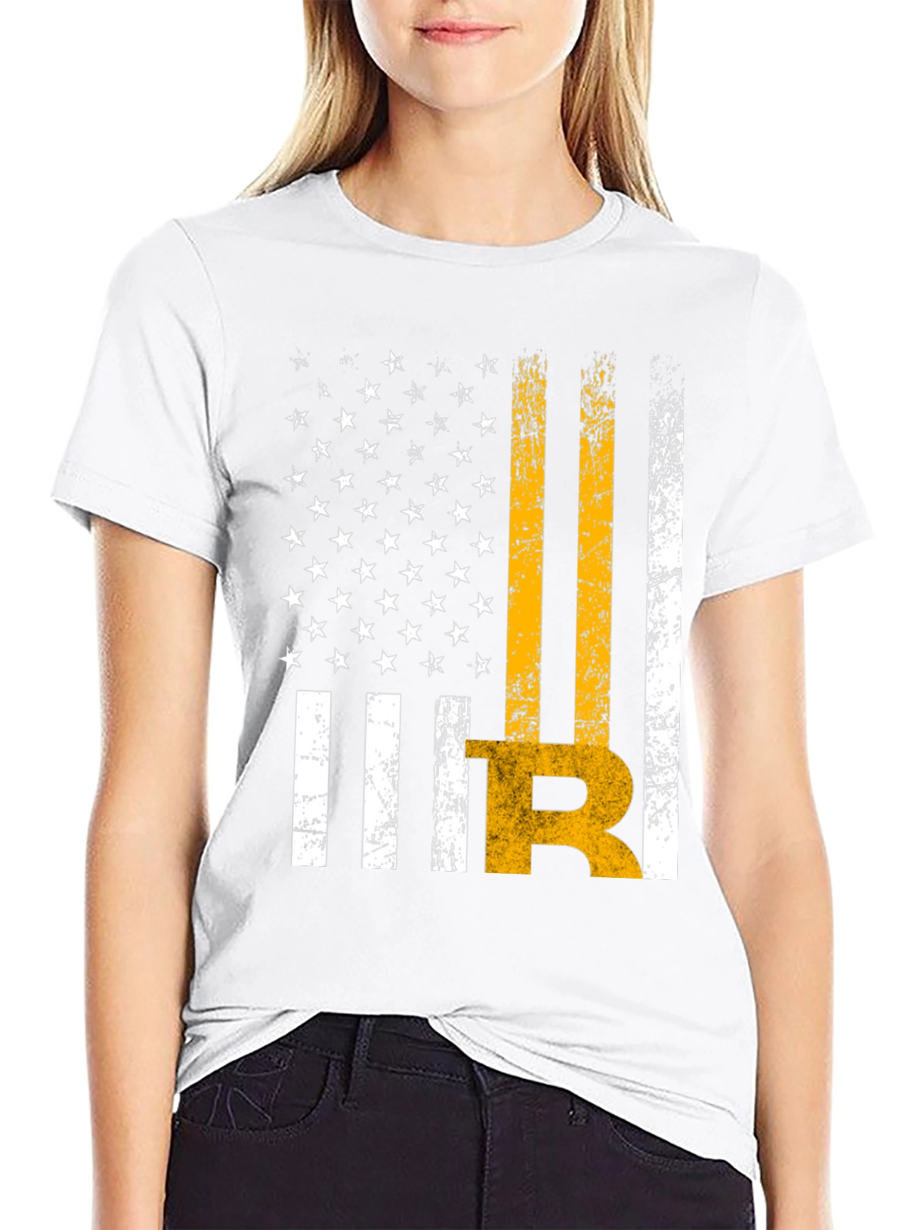Distressed American Flag Bitcoin Graphic T-Shirt