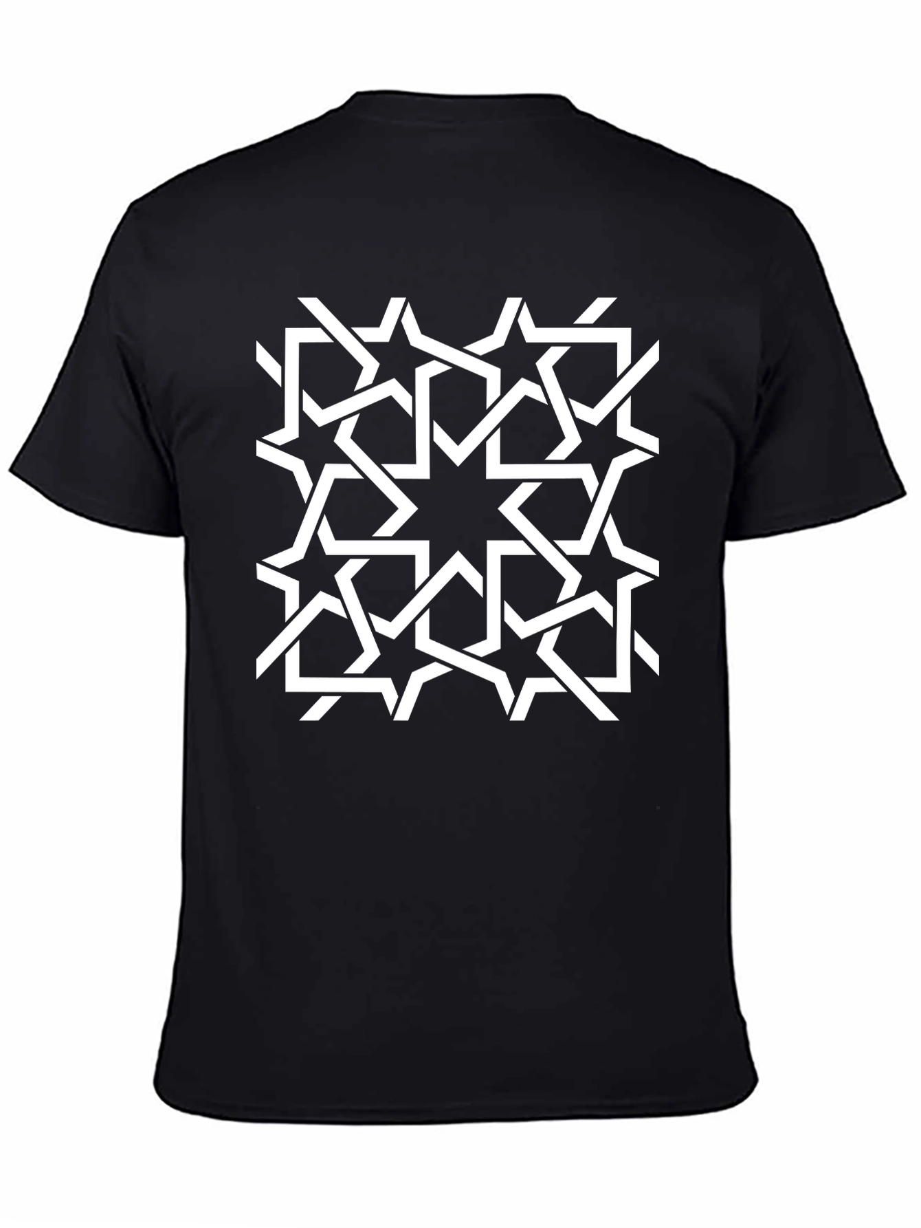 Geometric Star Pattern Black T-Shirt