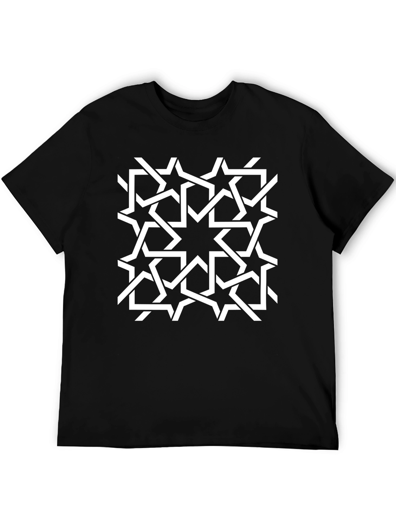 Geometric Star Pattern Black T-Shirt