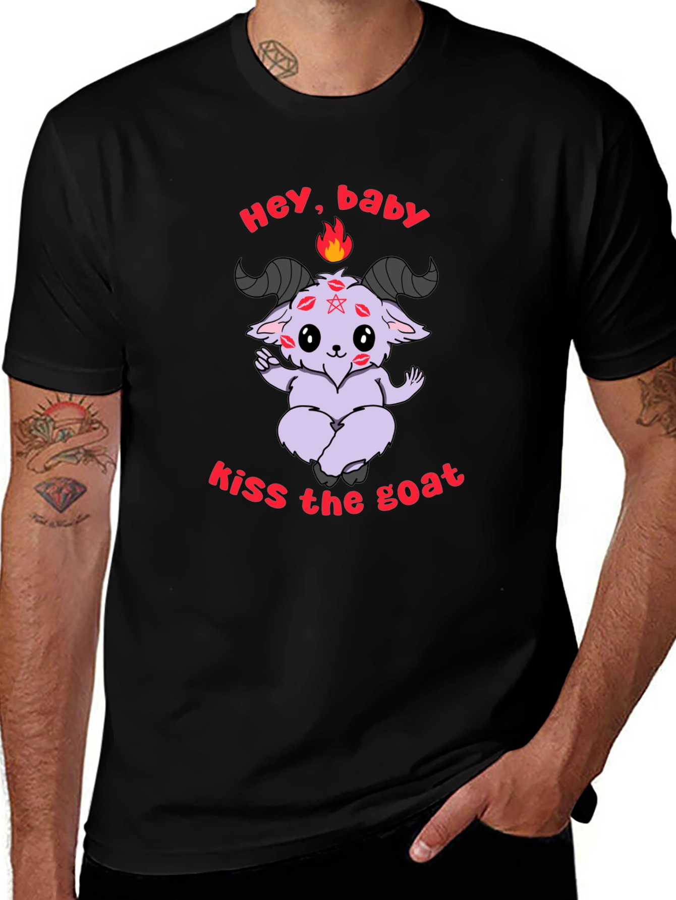 Kiss The Goat T-Shirt - Black Graphic Tee