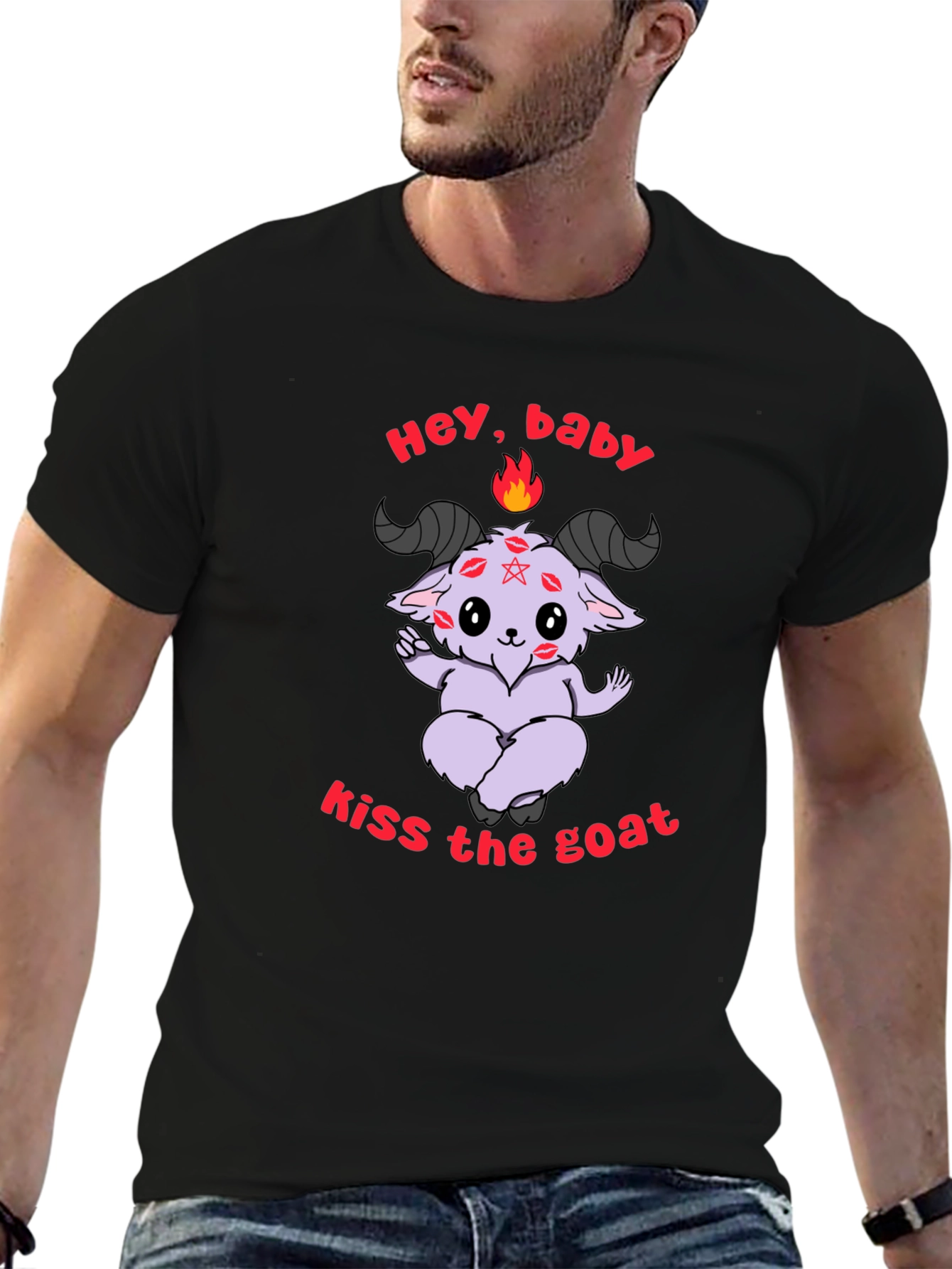 Kiss The Goat T-Shirt - Black Graphic Tee