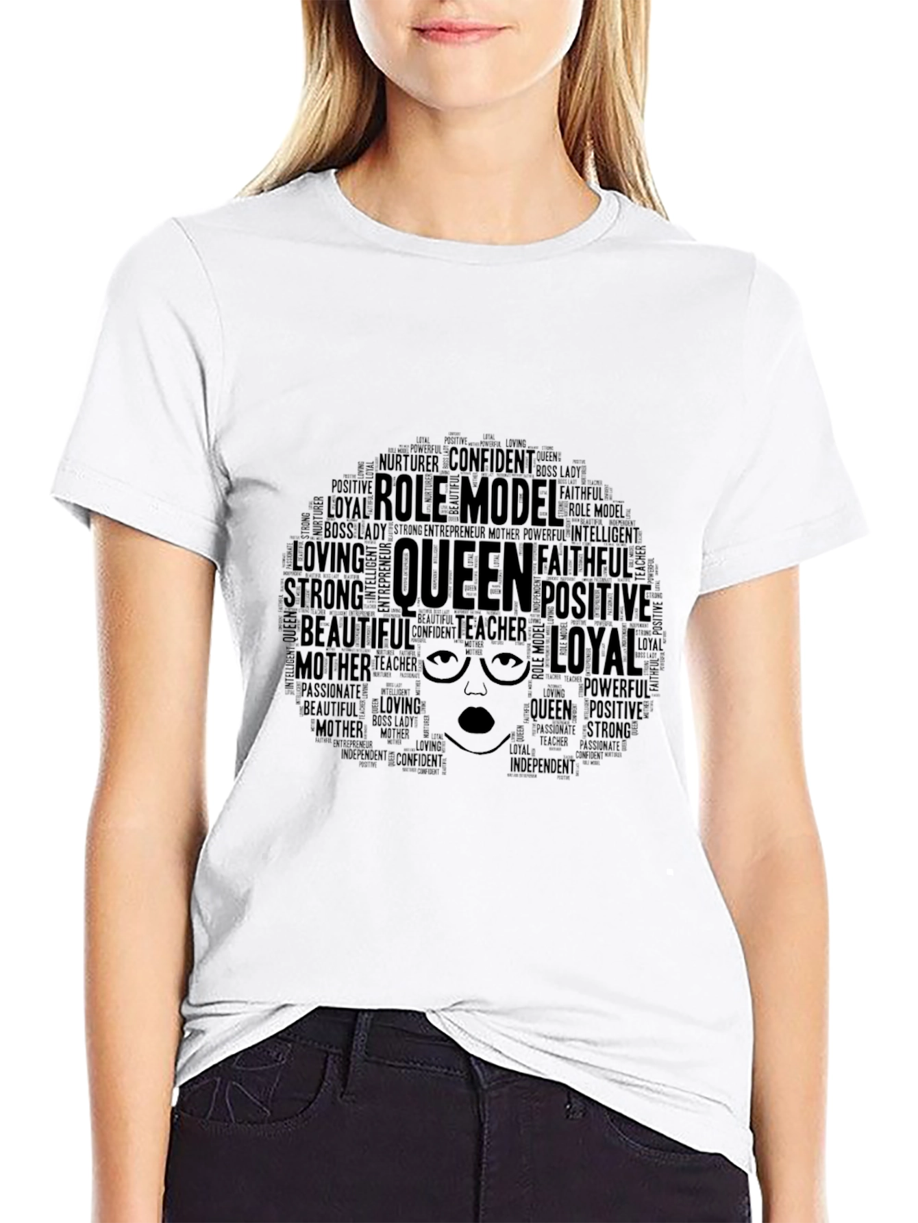 Queen Word Art T-Shirt - Empowering Black Tee