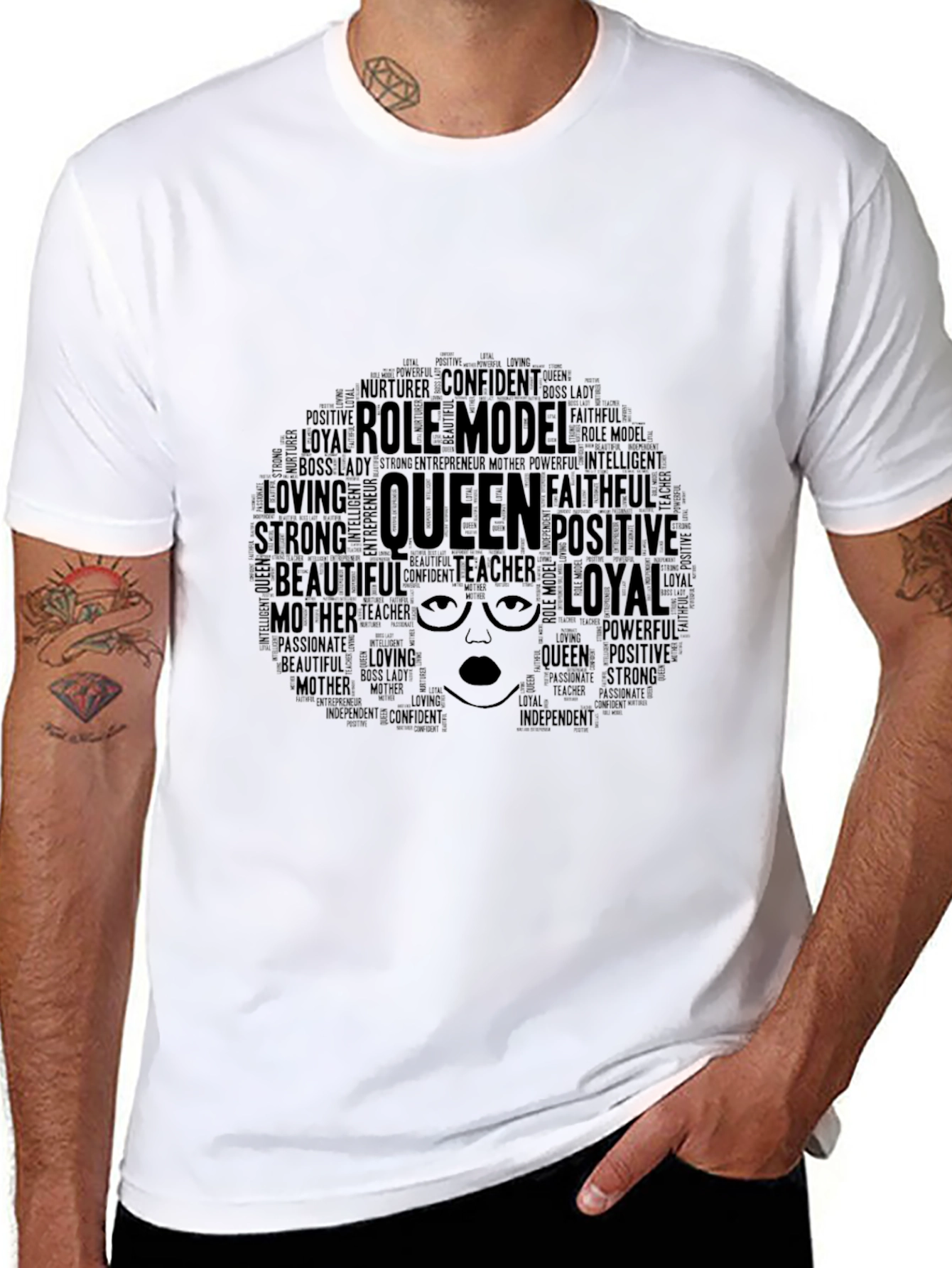 Queen Word Art T-Shirt - Empowering Black Tee