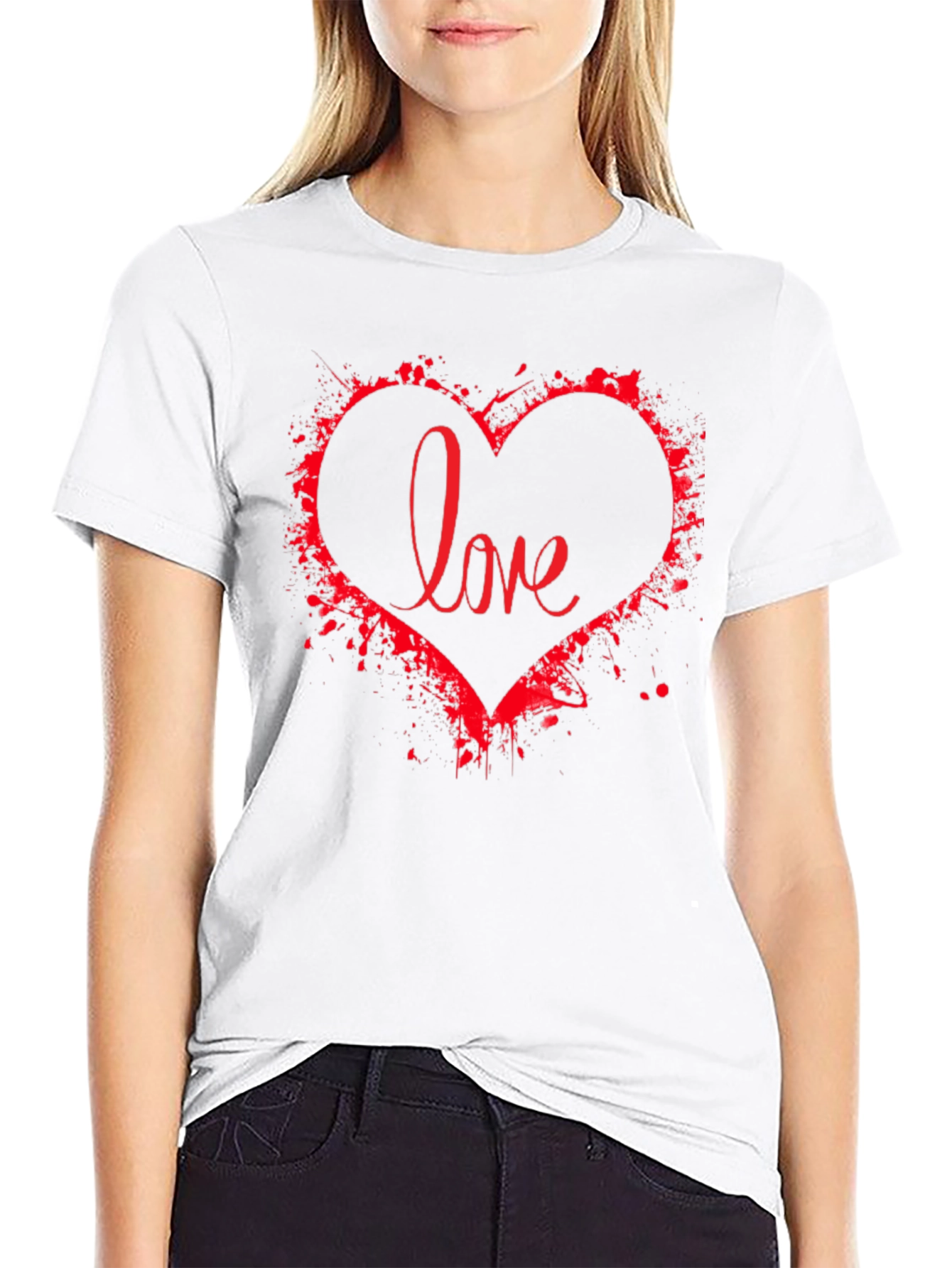 Love Heart Graphic Print Black T-Shirt