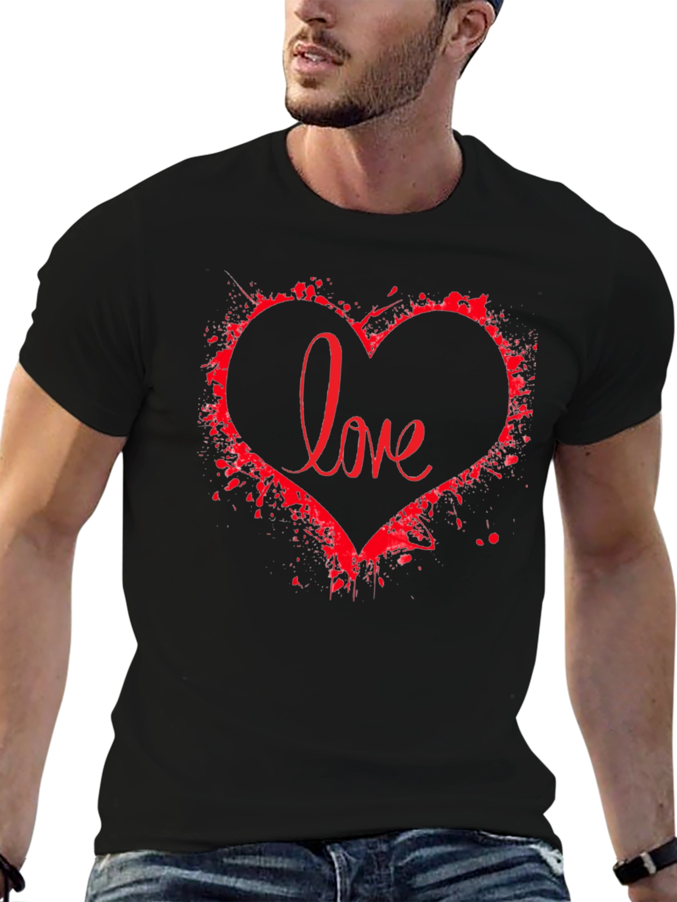 Love Heart Graphic Print Black T-Shirt