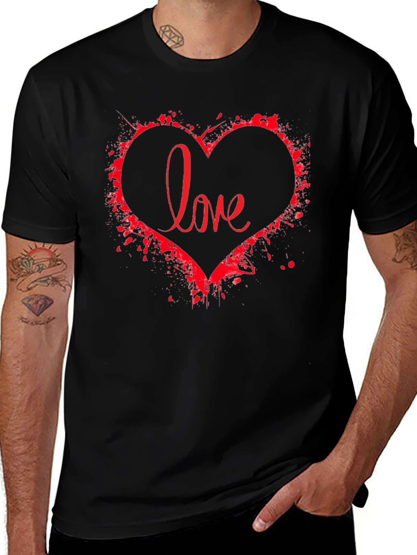 Love Heart Graphic Print Black T-Shirt