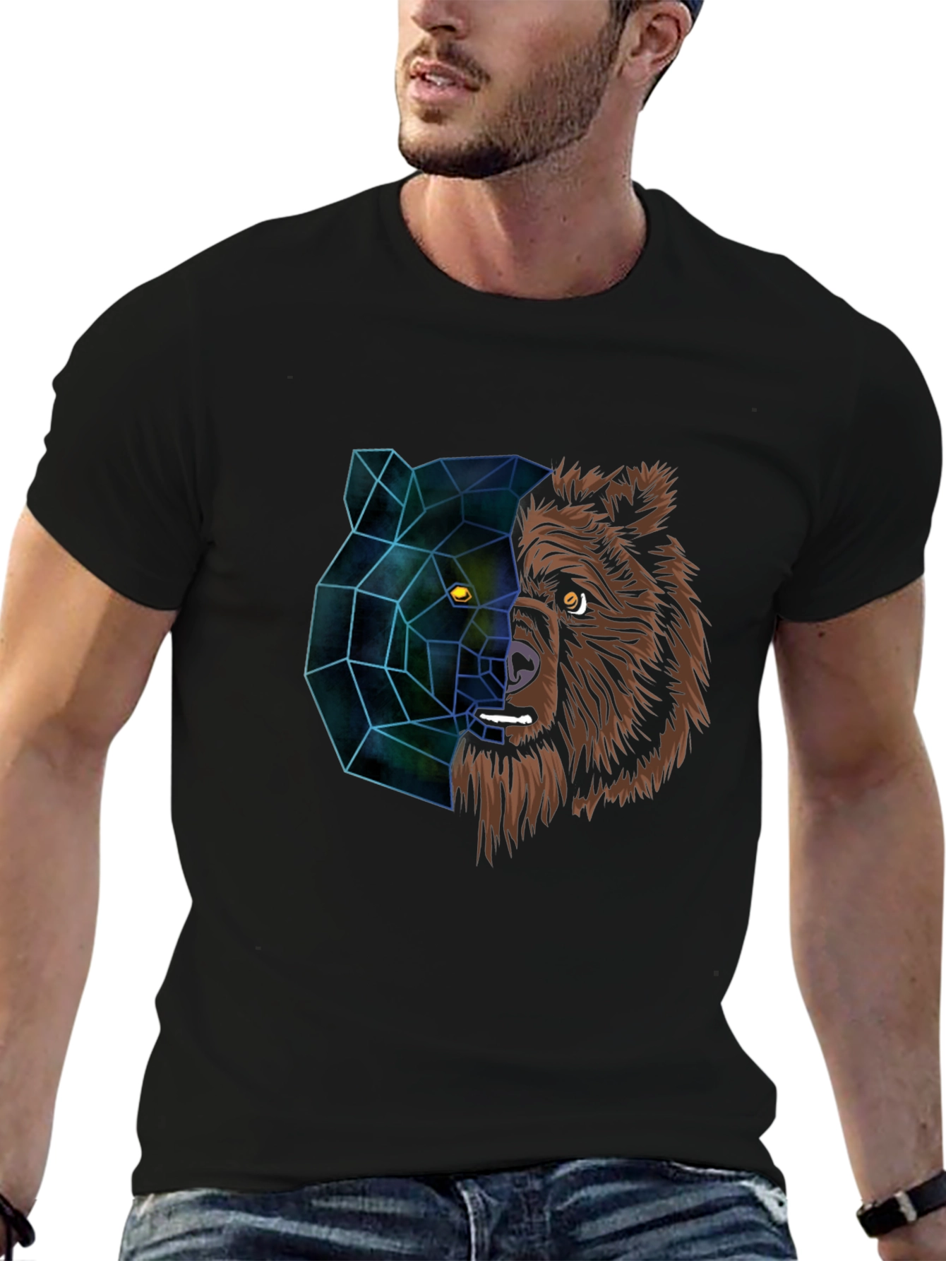 Geometric Bear Graphic Tee - Modern Animal Design