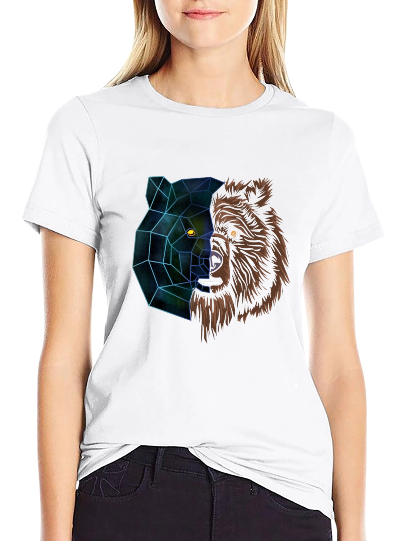 Geometric Bear Graphic Tee - Modern Animal Design