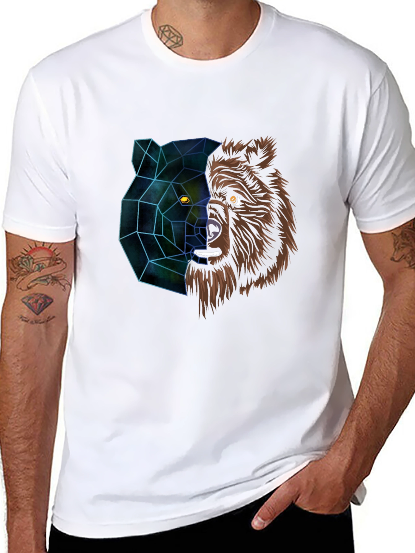 Geometric Bear Graphic Tee - Modern Animal Design