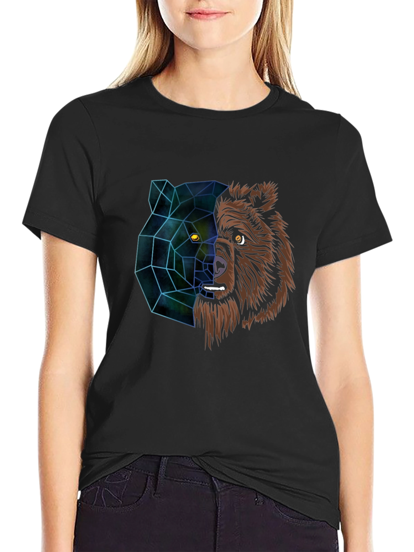 Geometric Bear Graphic Tee - Modern Animal Design