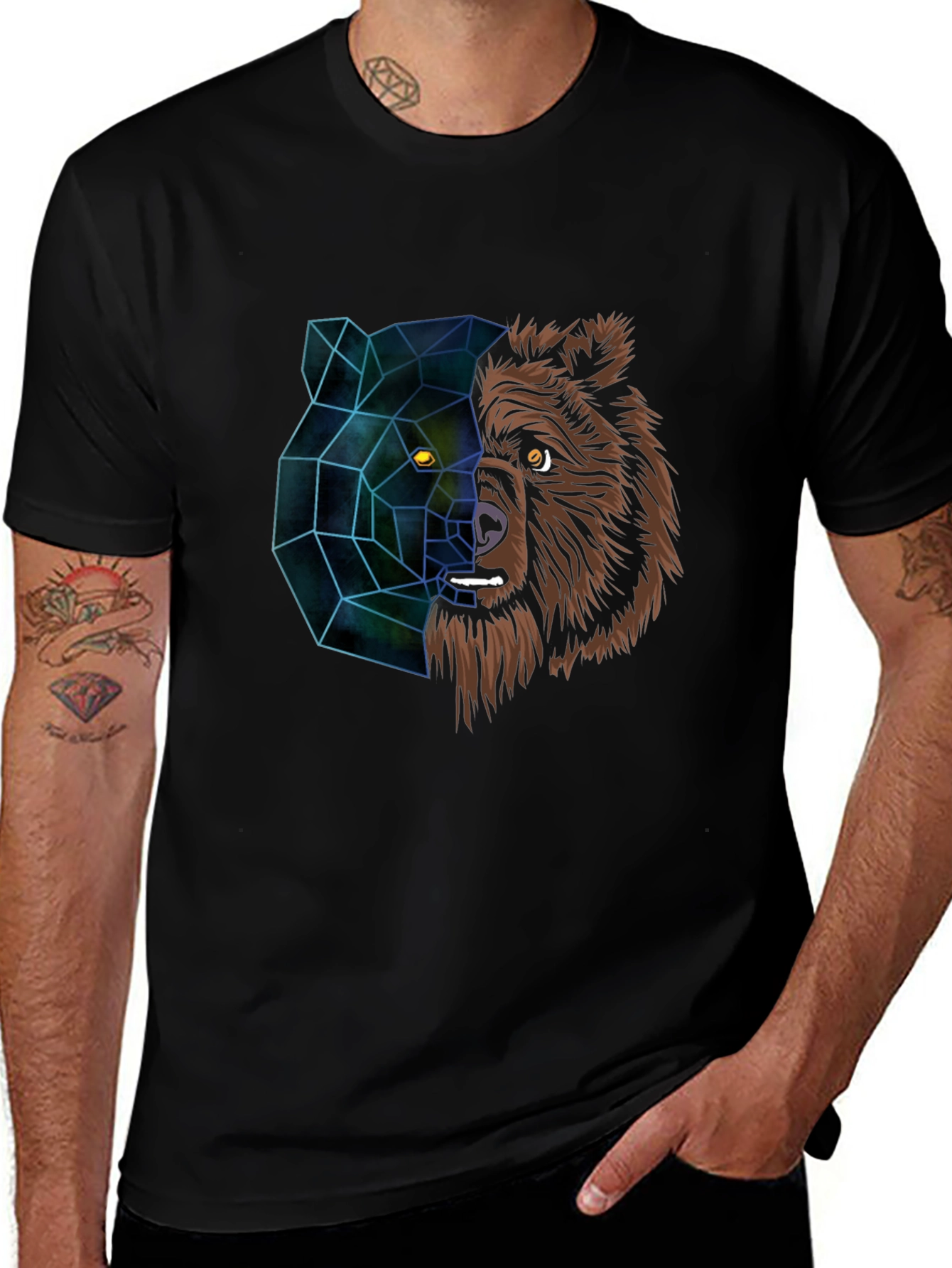 Geometric Bear Graphic Tee - Modern Animal Design