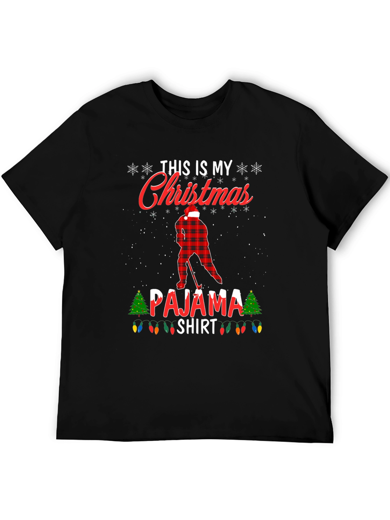 Christmas Pajama Shirt Hockey Player Tee