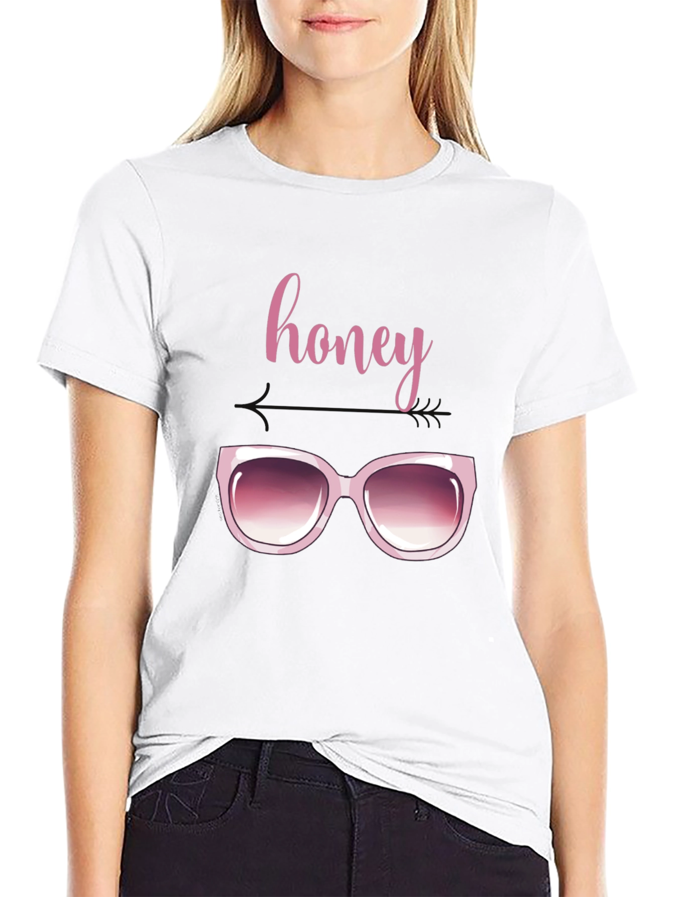 Honey Sunglasses Graphic Tee - Trendy Black T-Shirt