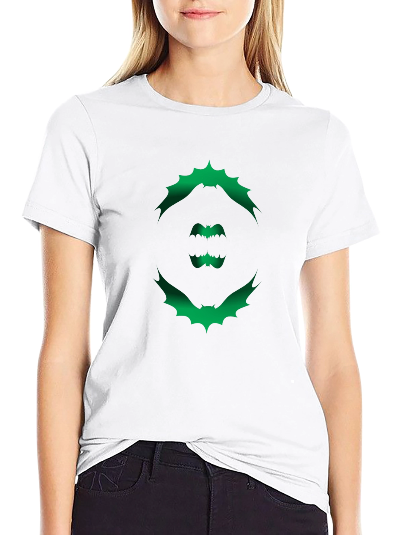Mens Black T-Shirt with Green Bat Graphic