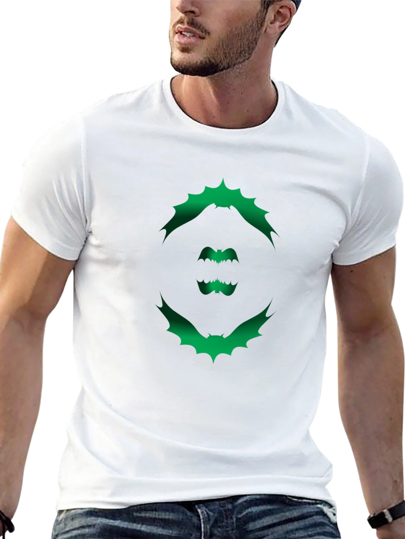 Mens Black T-Shirt with Green Bat Graphic
