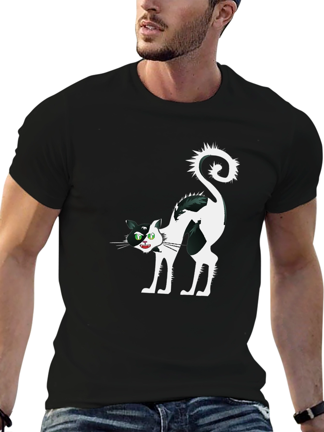 Mens Black Cat Graphic Tee