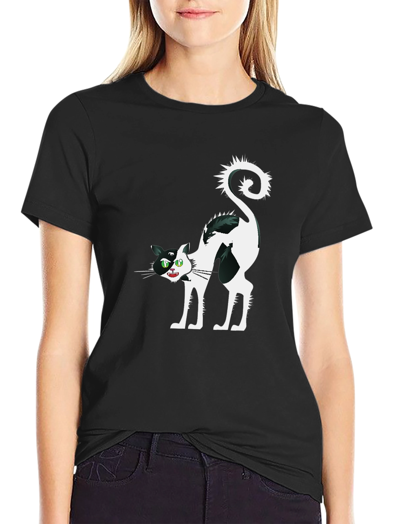Mens Black Cat Graphic Tee