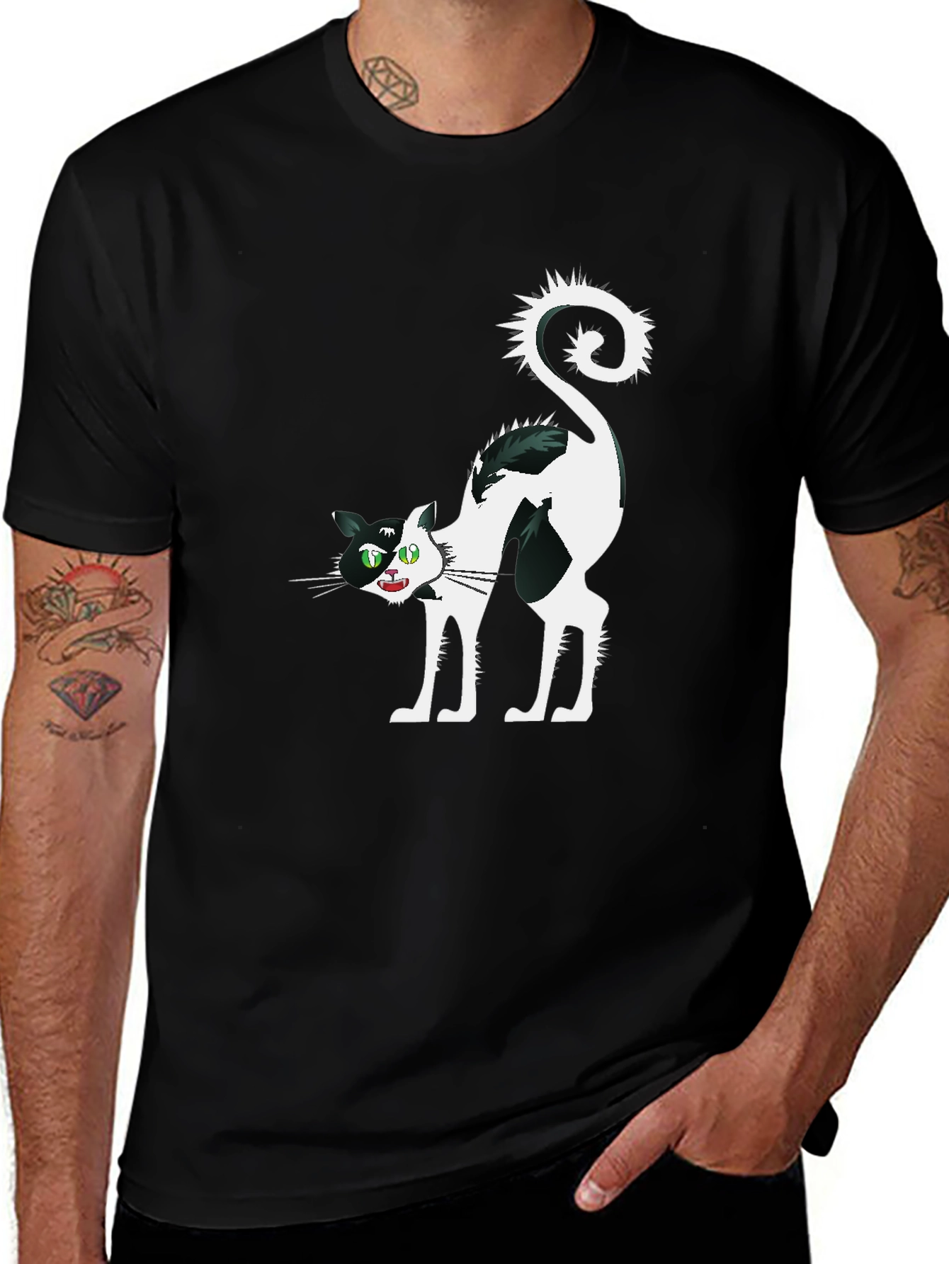 Mens Black Cat Graphic Tee