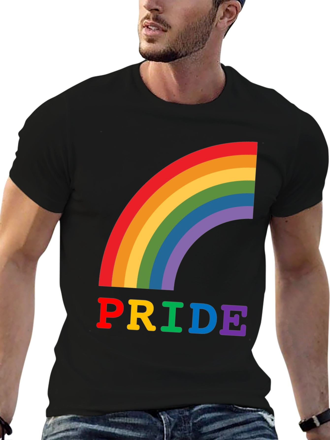 Pride Rainbow Graphic Tee - Black Cotton T-Shirt