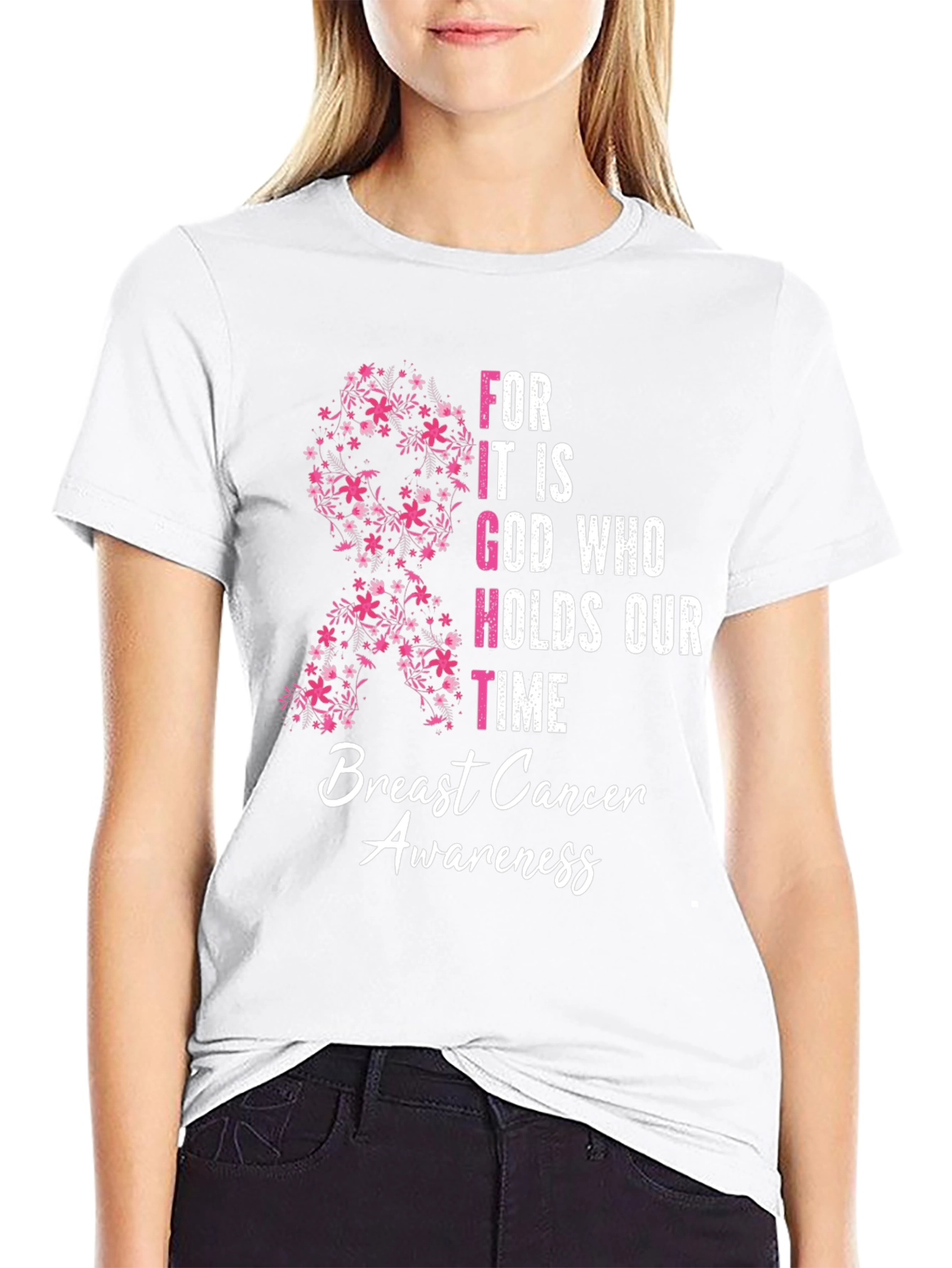Breast Cancer Awareness Floral Ribbon T-Shirt