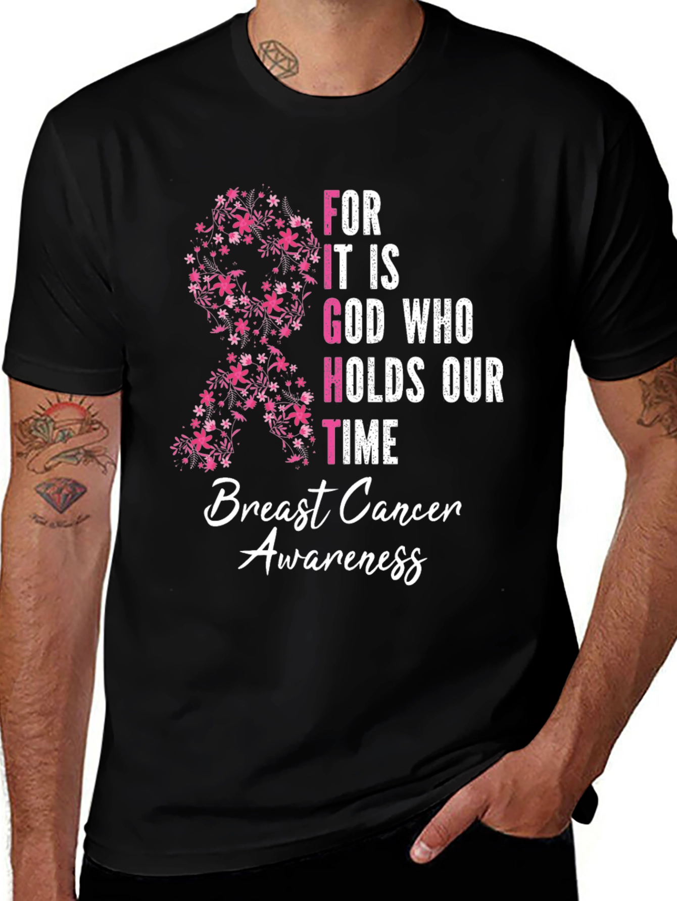 Breast Cancer Awareness Floral Ribbon T-Shirt