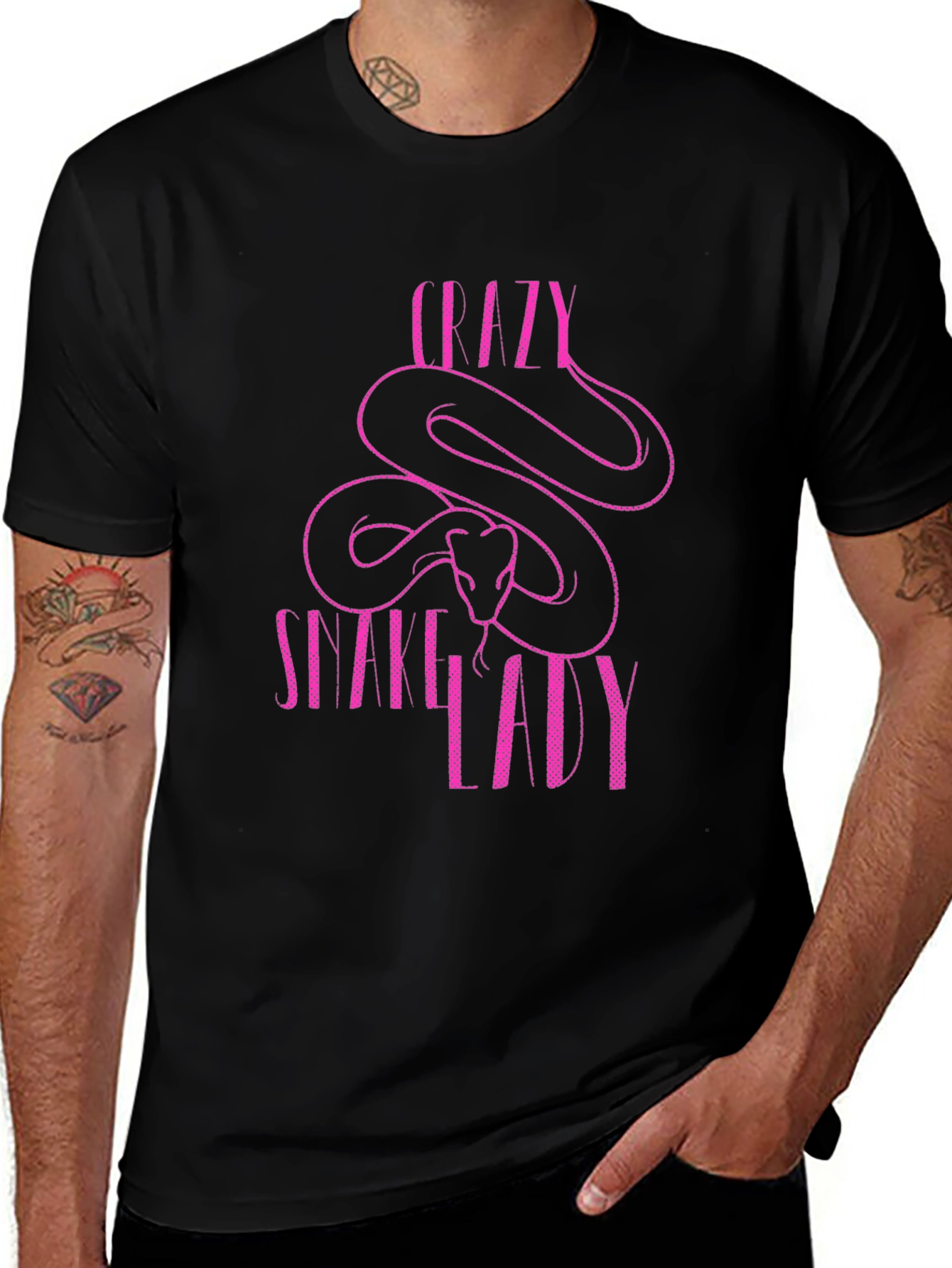 Crazy Snake Lady Graphic T-Shirt - Black