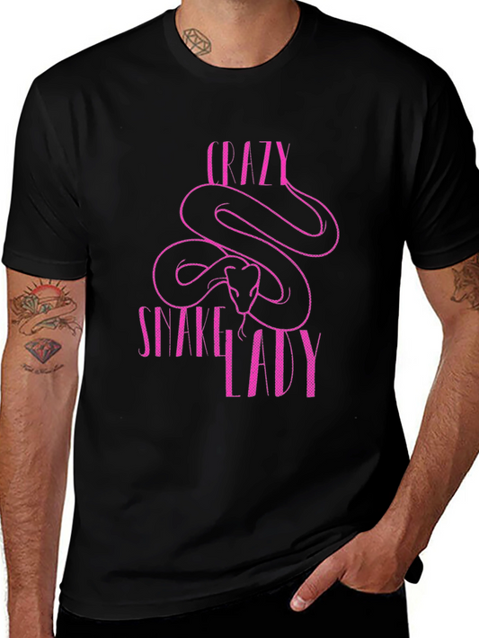 Crazy Snake Lady Graphic T-Shirt - Black