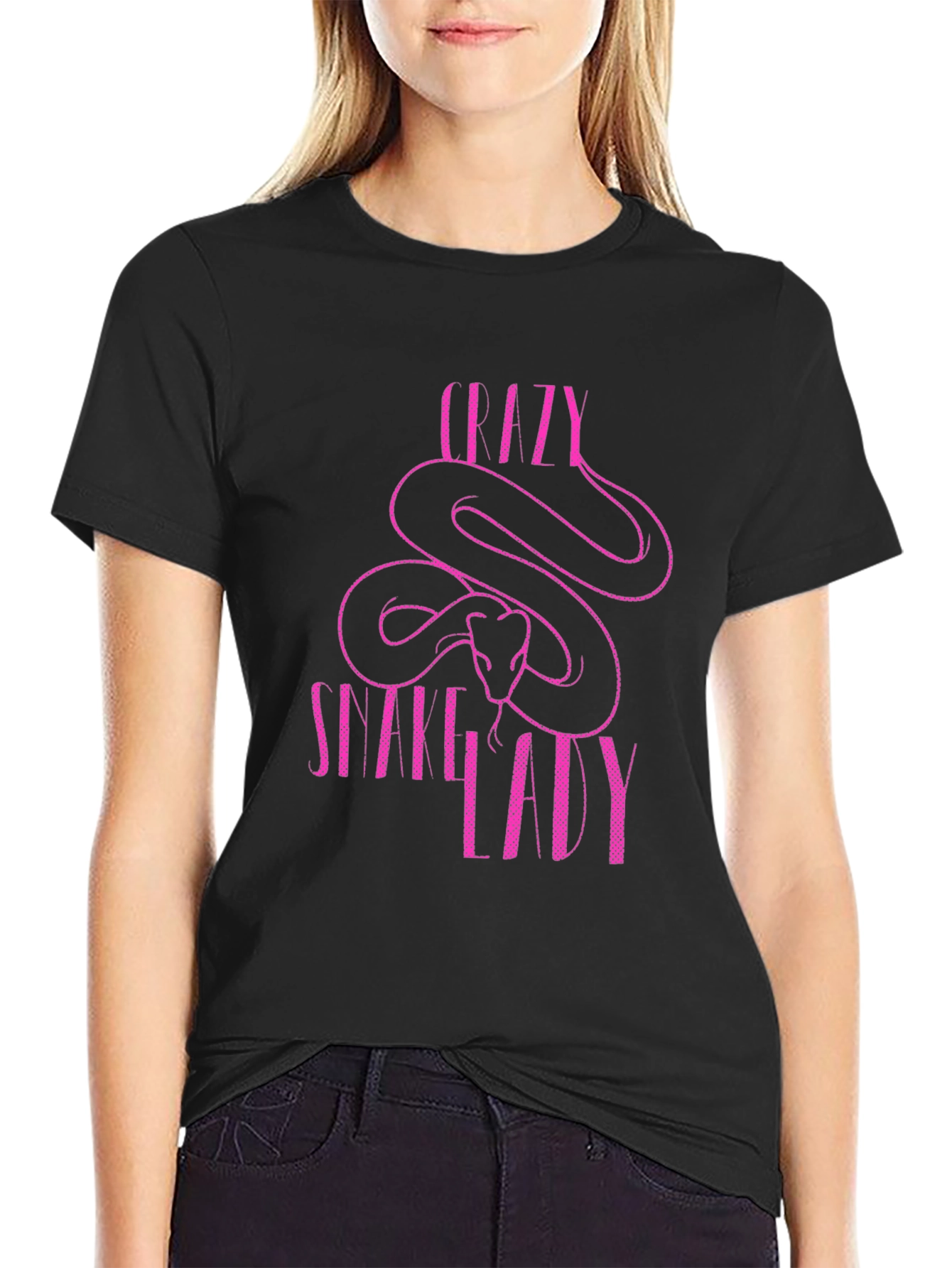 Crazy Snake Lady Graphic T-Shirt - Black