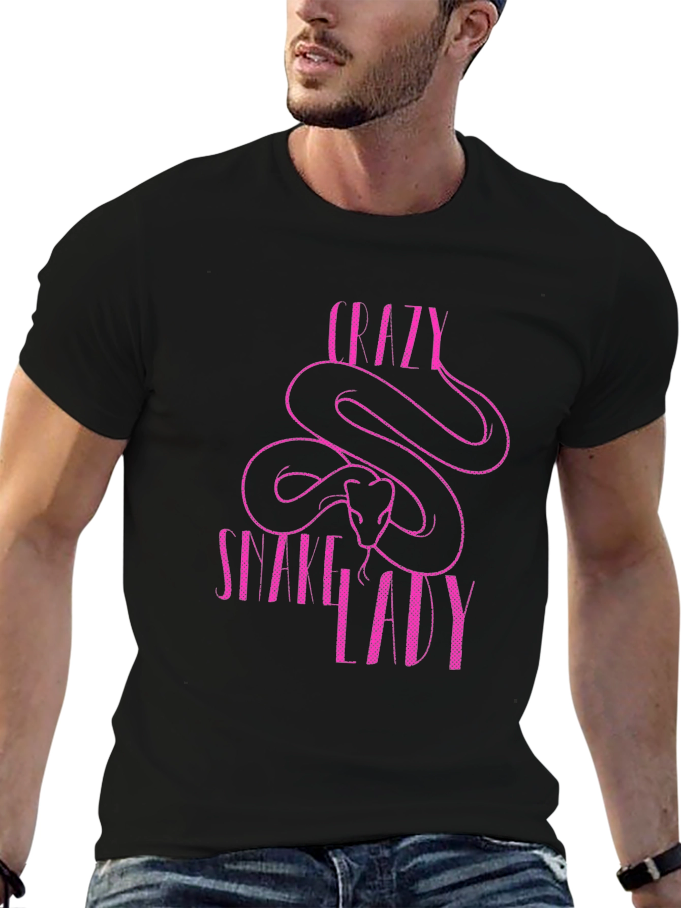 Crazy Snake Lady Graphic T-Shirt - Black
