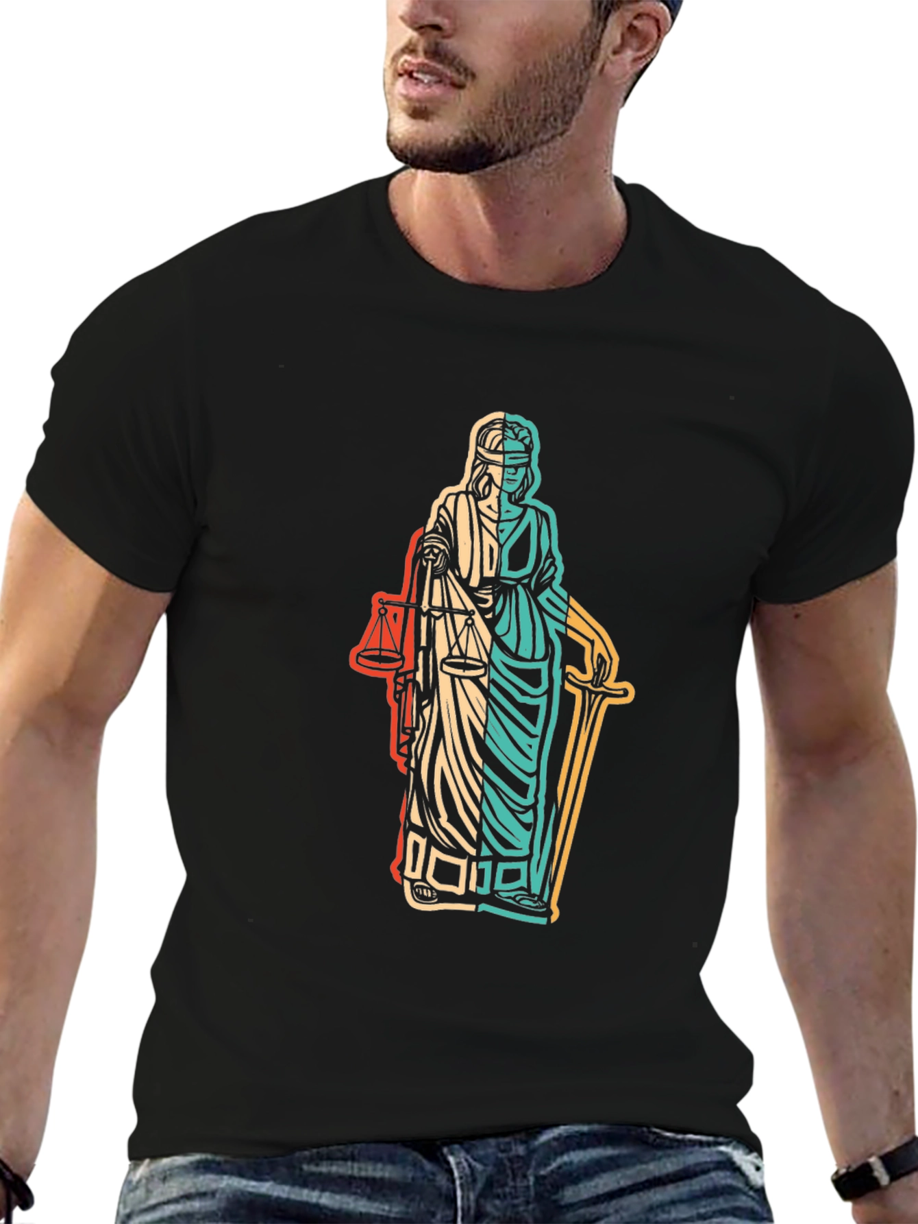 Lawyer Justice Statue Graphic Black T-Shirt