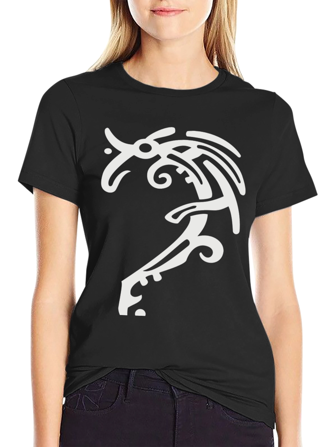 Tribal Dragon Graphic Tee - Black Cotton T-Shirt