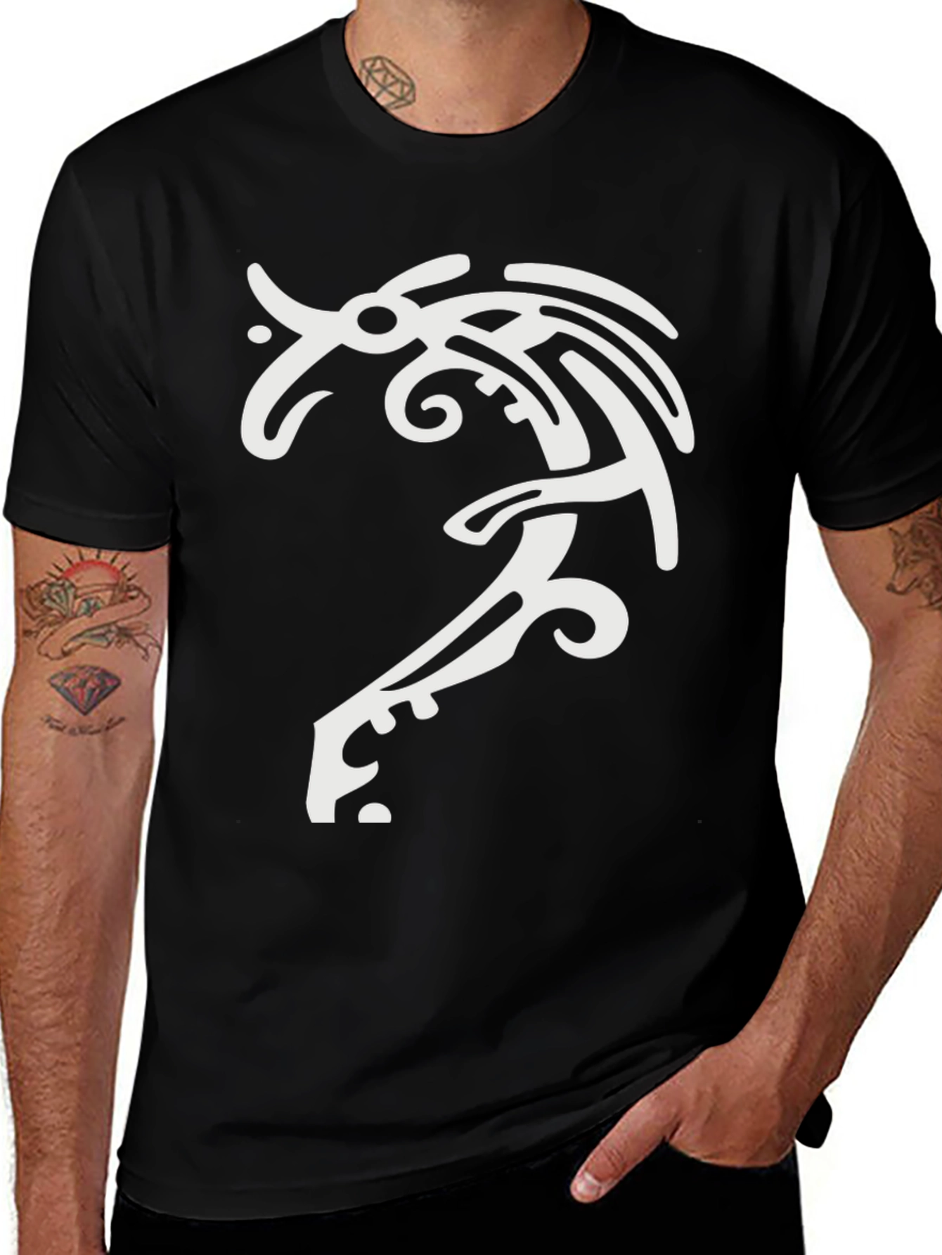Tribal Dragon Graphic Tee - Black Cotton T-Shirt