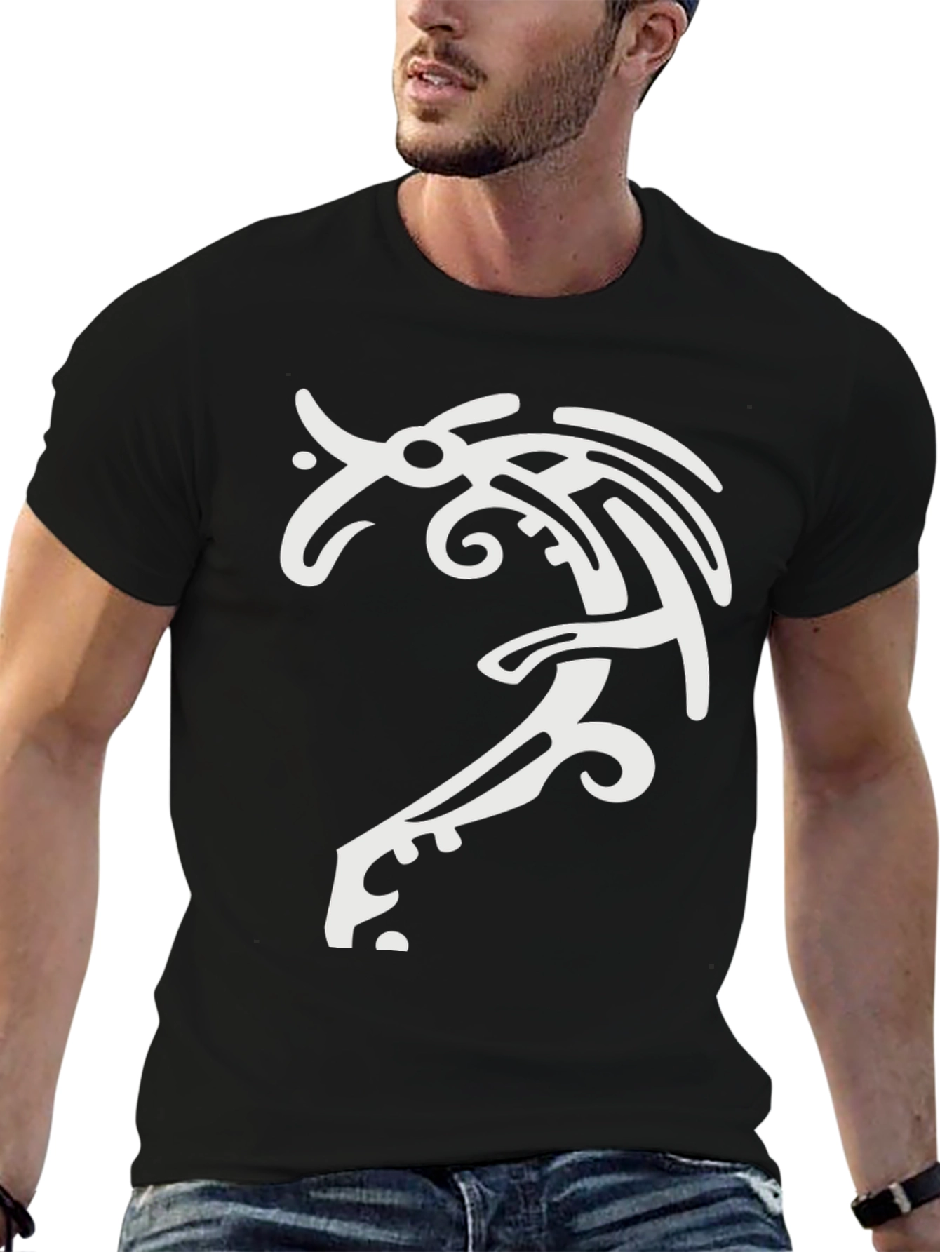 Tribal Dragon Graphic Tee - Black Cotton T-Shirt