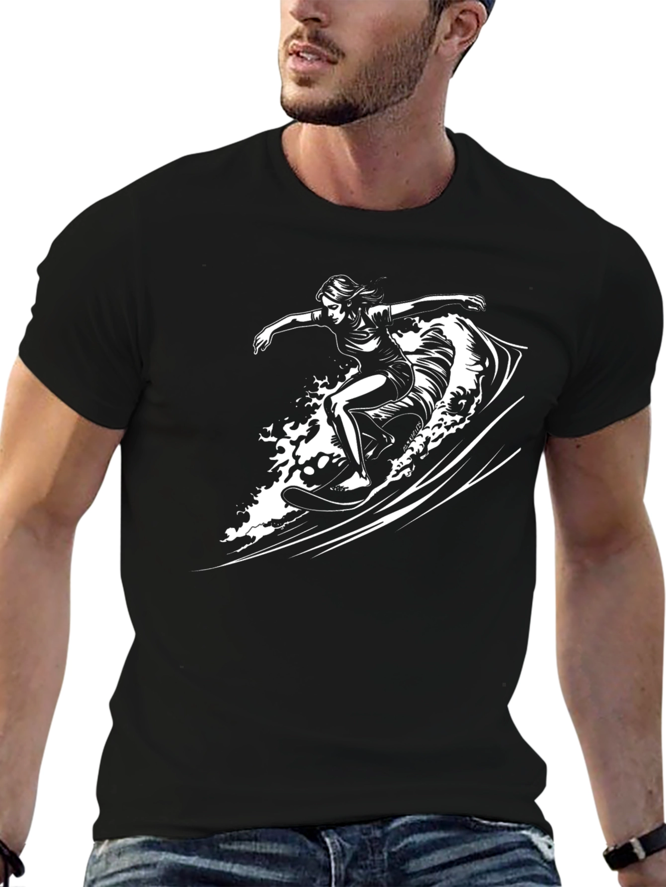 Surfer Girl Black T-Shirt - Cool Graphic Tee
