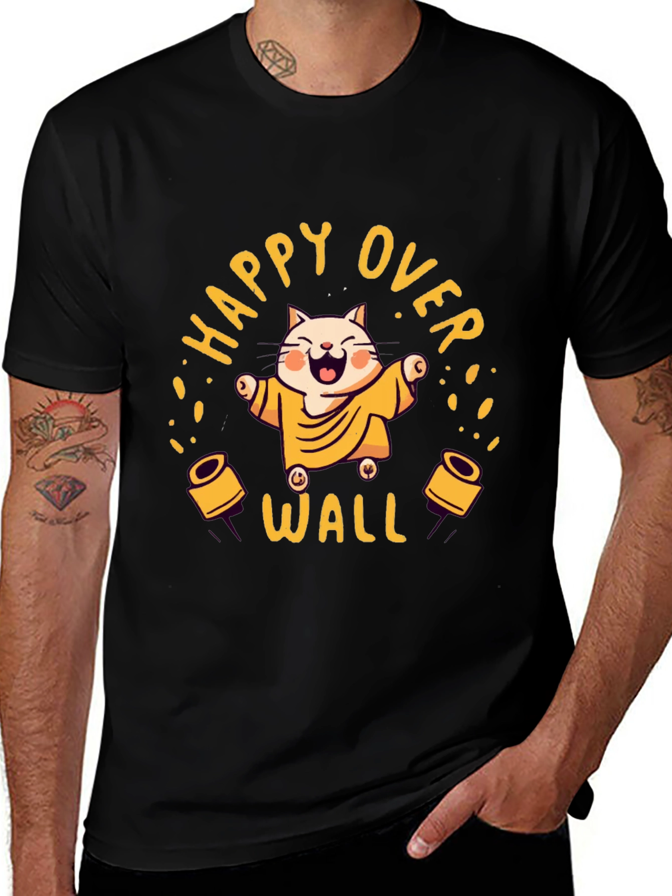 Happy Over Wall Graphic Tee - Black