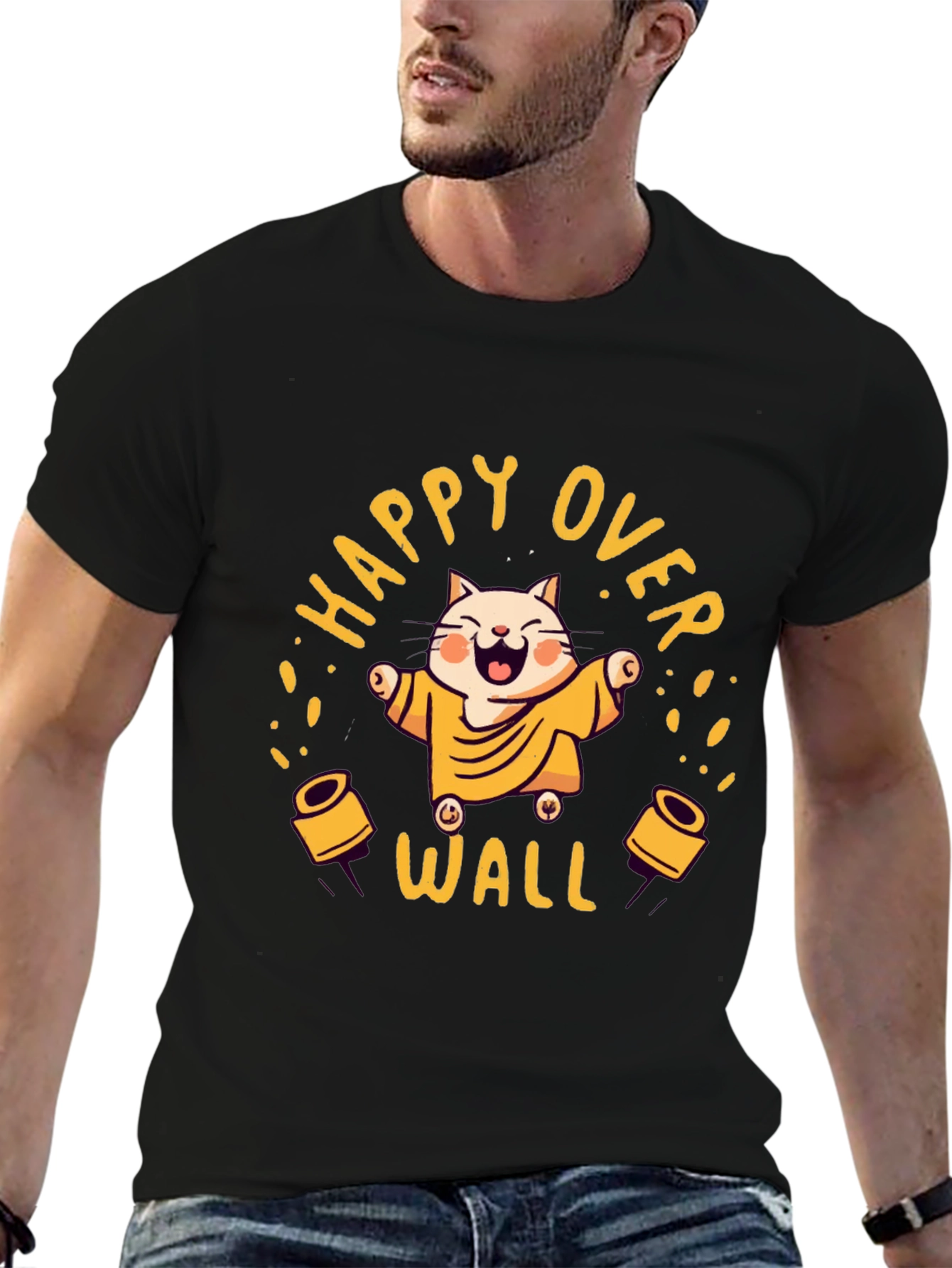 Happy Over Wall Graphic Tee - Black