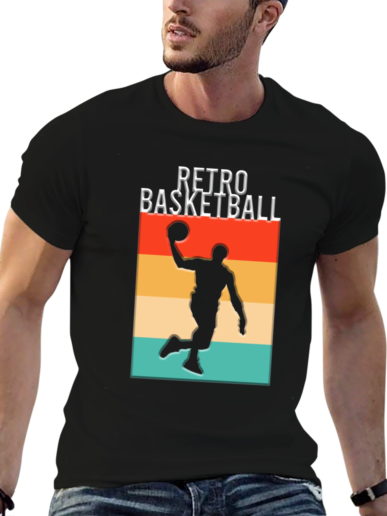 Retro Basketball Graphic T-Shirt - Black