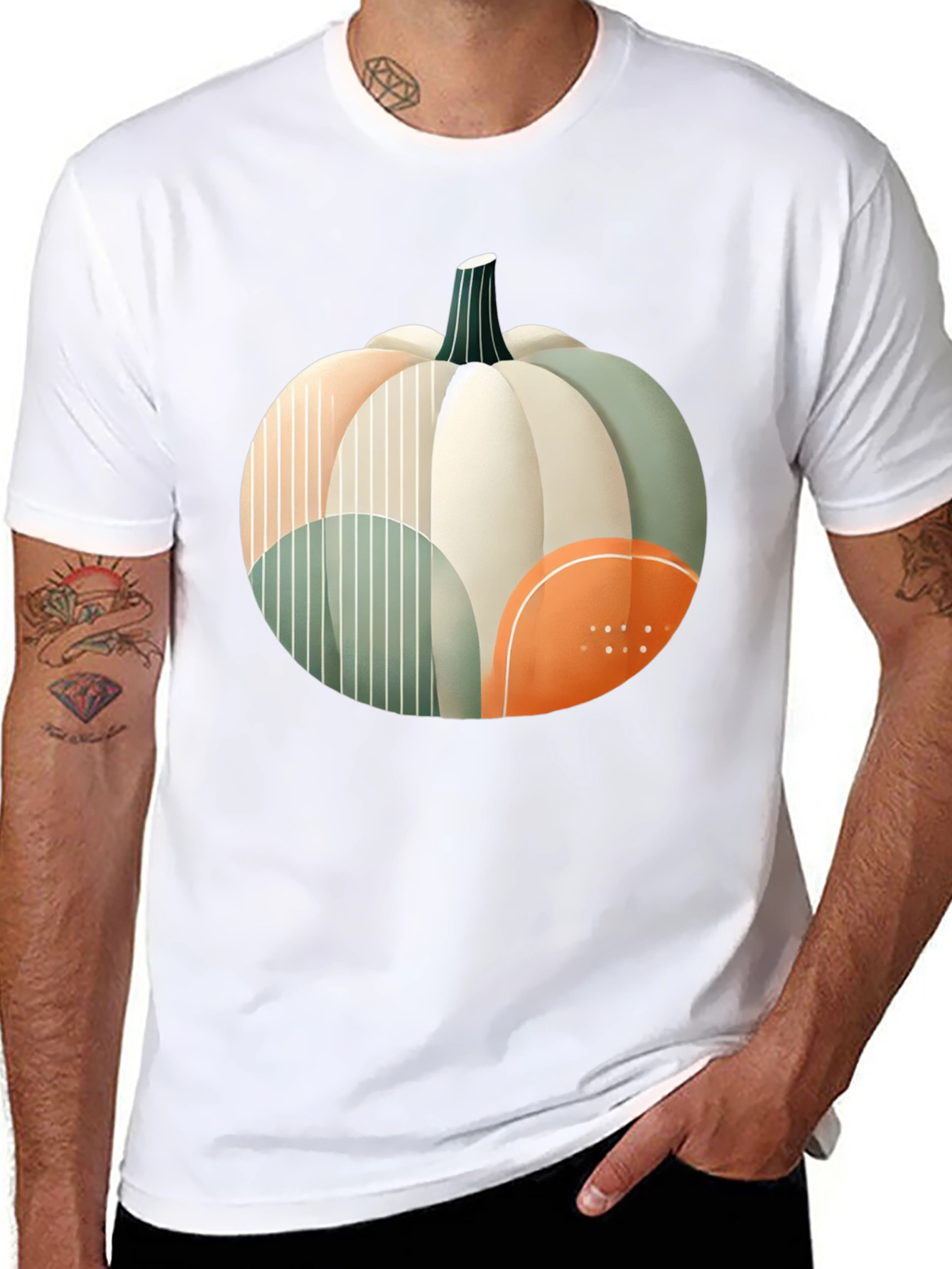 Abstract Pumpkin Graphic T-Shirt - Modern Fall Apparel