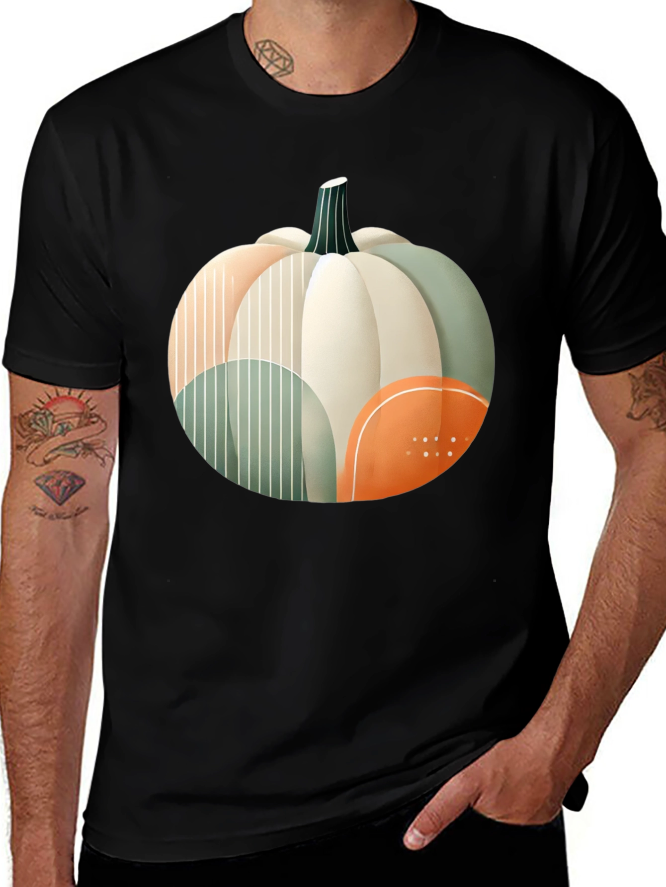 Abstract Pumpkin Graphic T-Shirt - Modern Fall Apparel