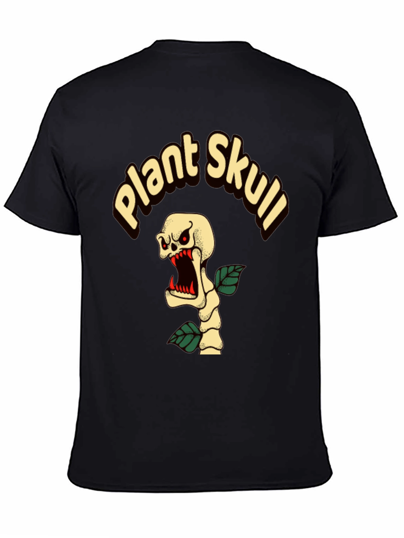 Plant Skull Graphic T-Shirt - Black Cotton Tee