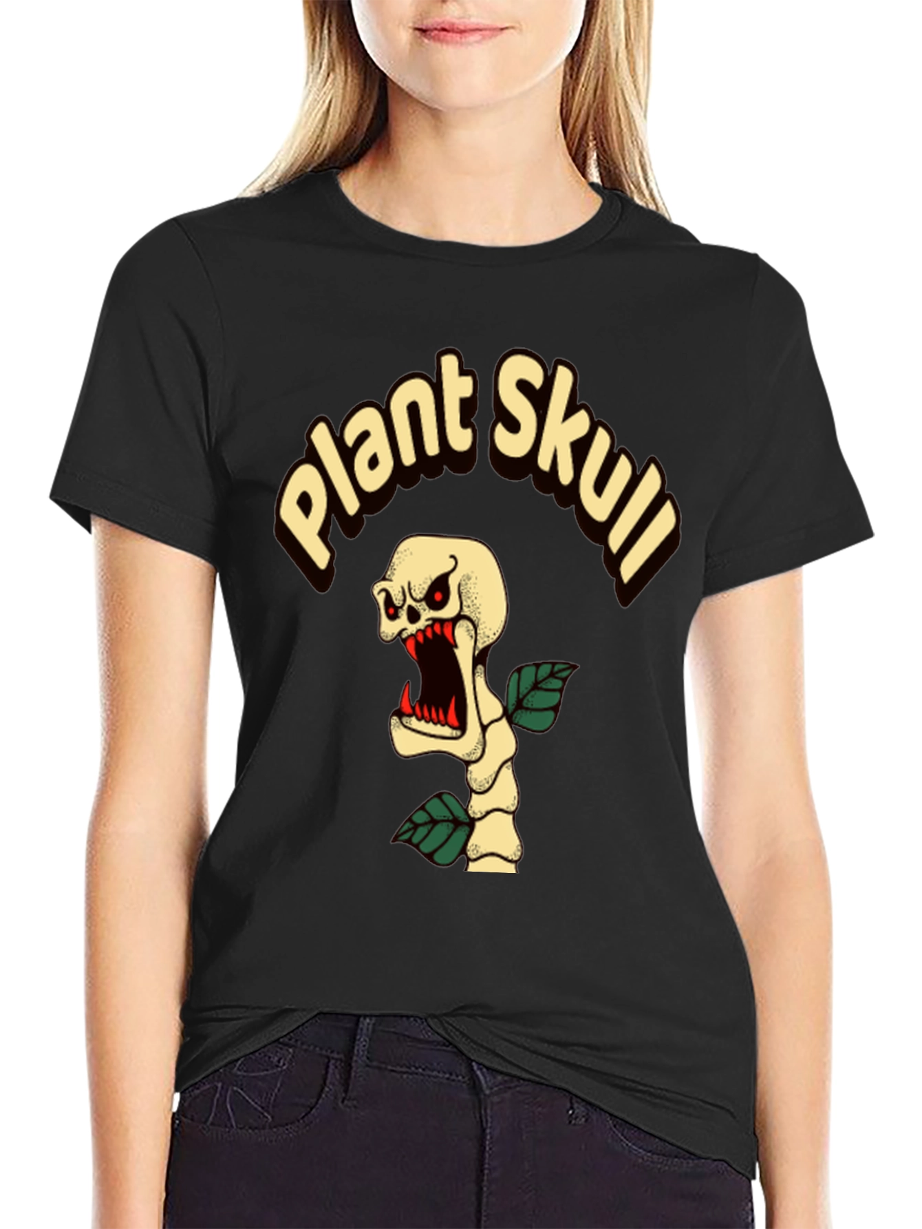 Plant Skull Graphic T-Shirt - Black Cotton Tee