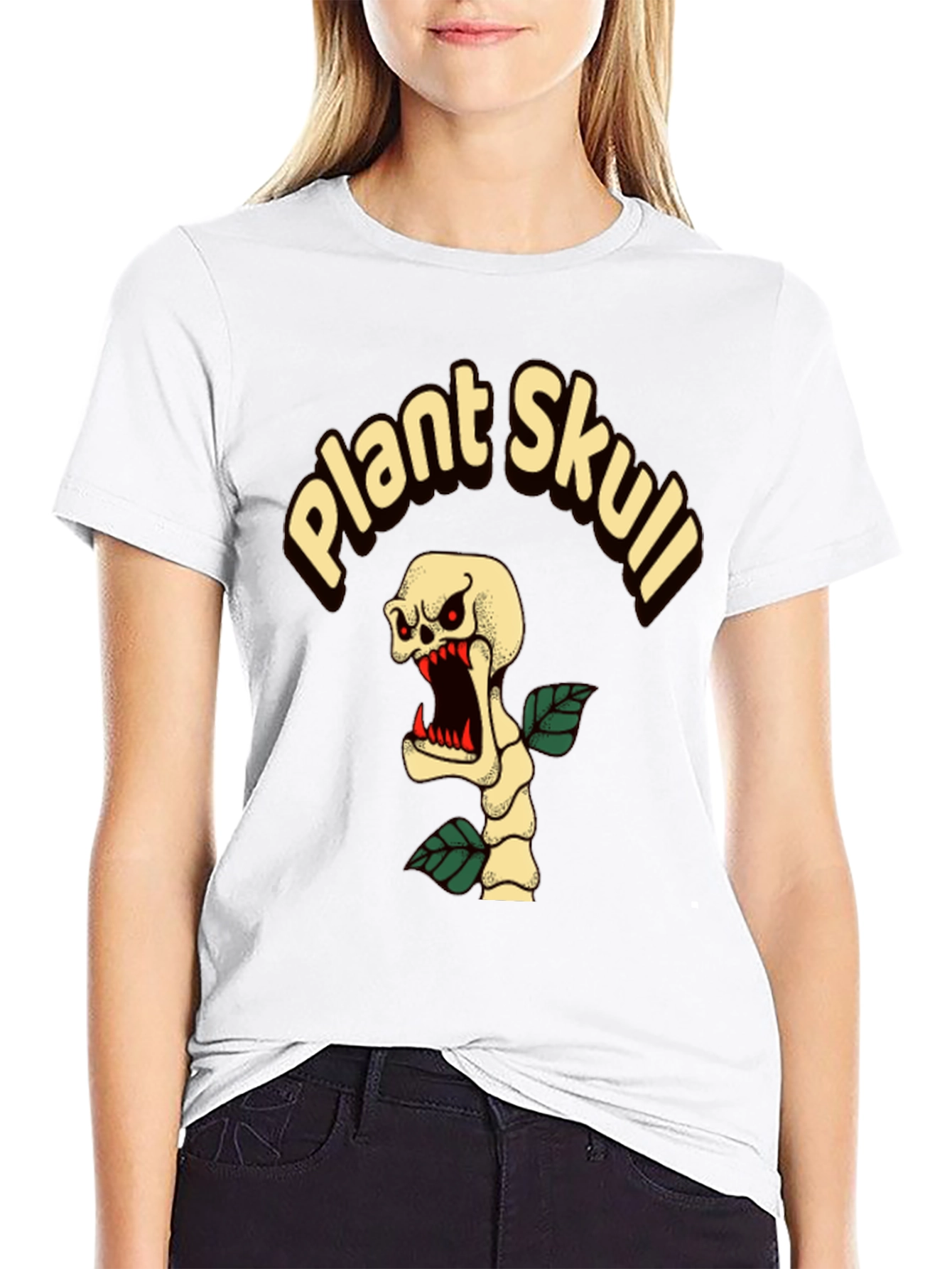 Plant Skull Graphic T-Shirt - Black Cotton Tee