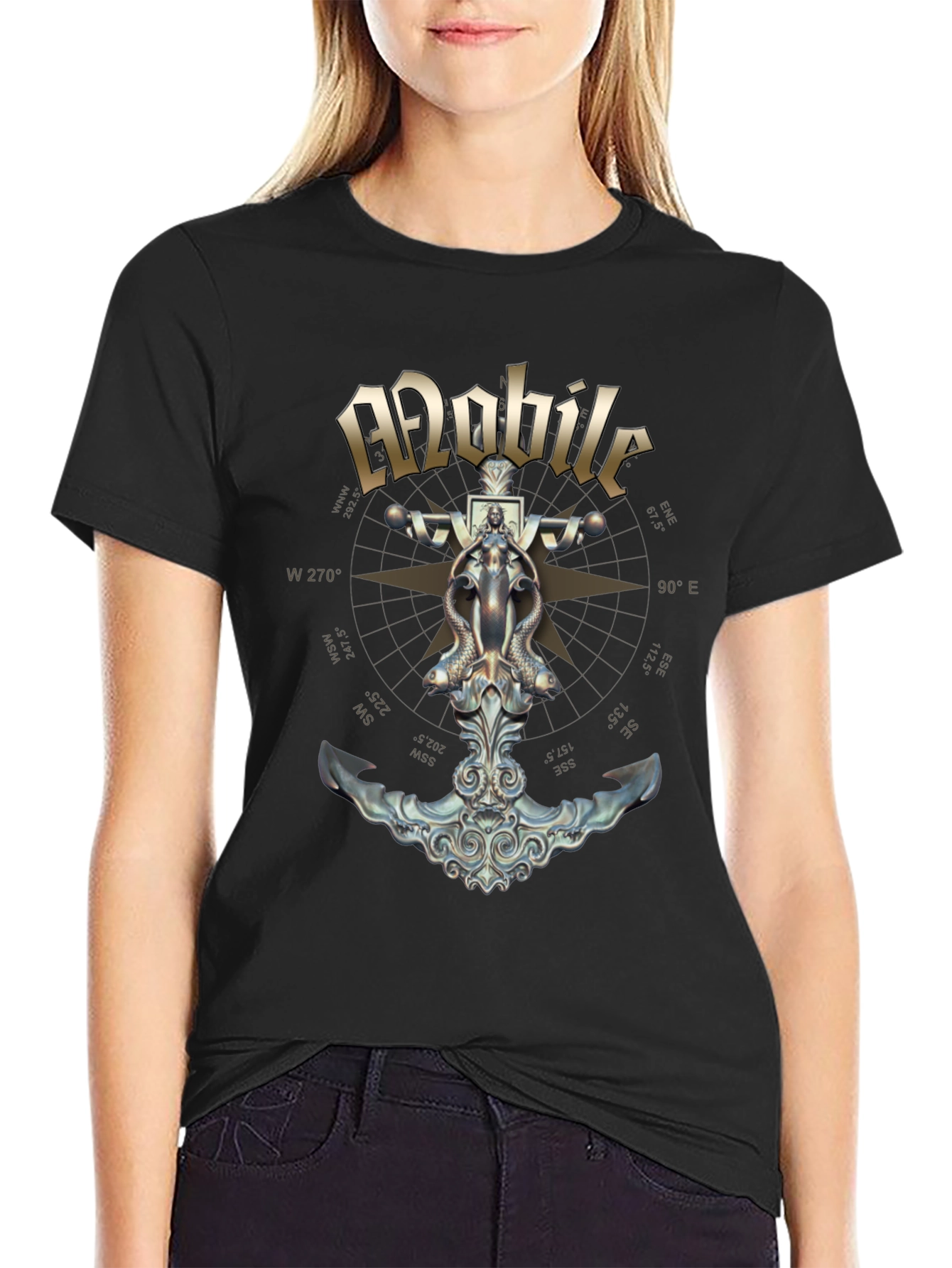 Mobile Anchor Compass Black T-Shirt