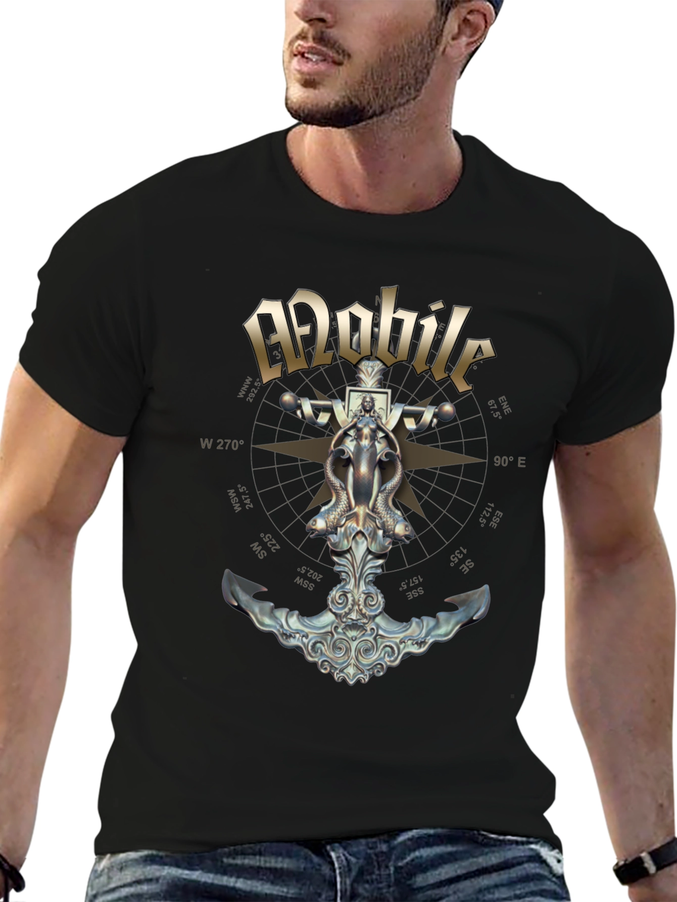 Mobile Anchor Compass Black T-Shirt