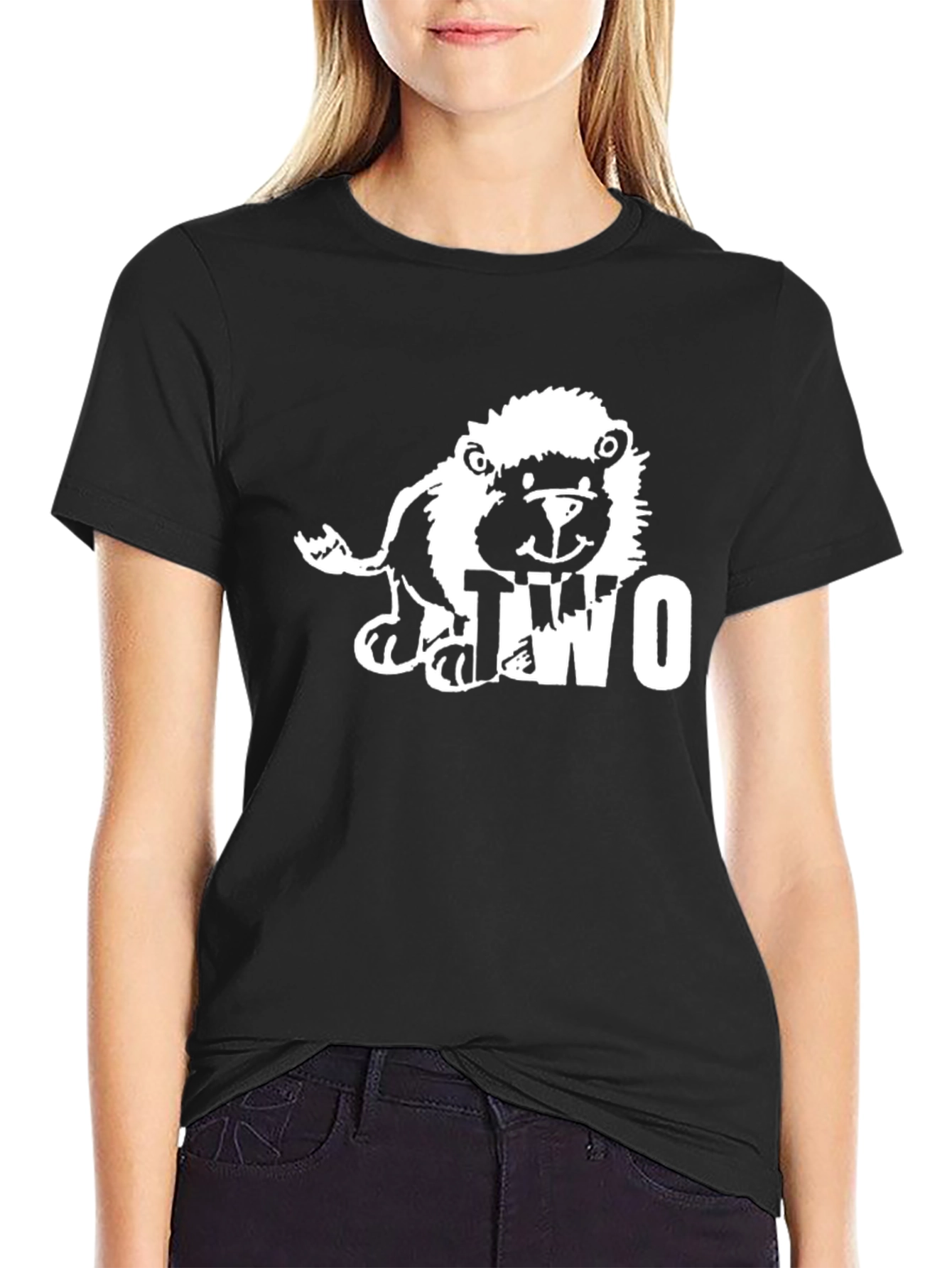Cute Lion Two Graphic Black T-Shirt