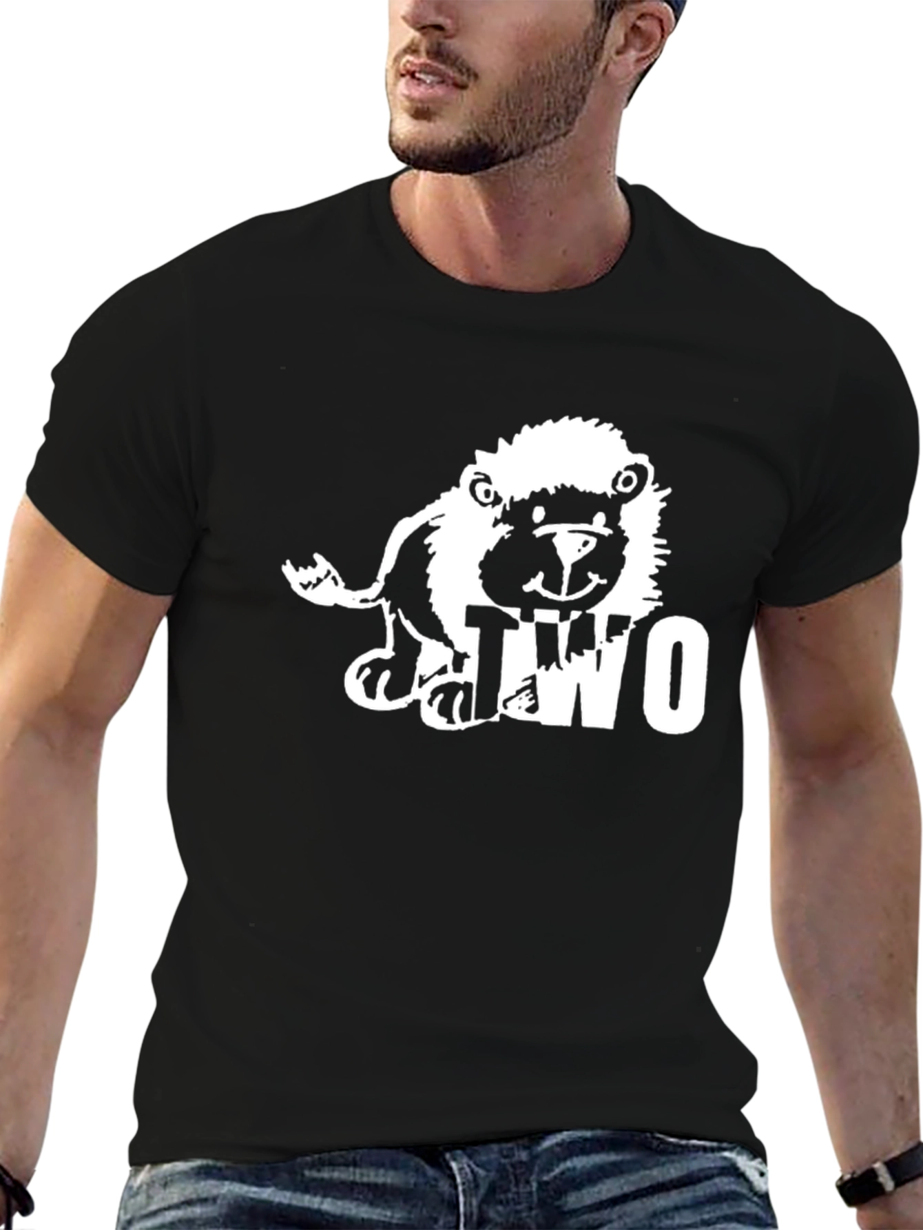 Cute Lion Two Graphic Black T-Shirt