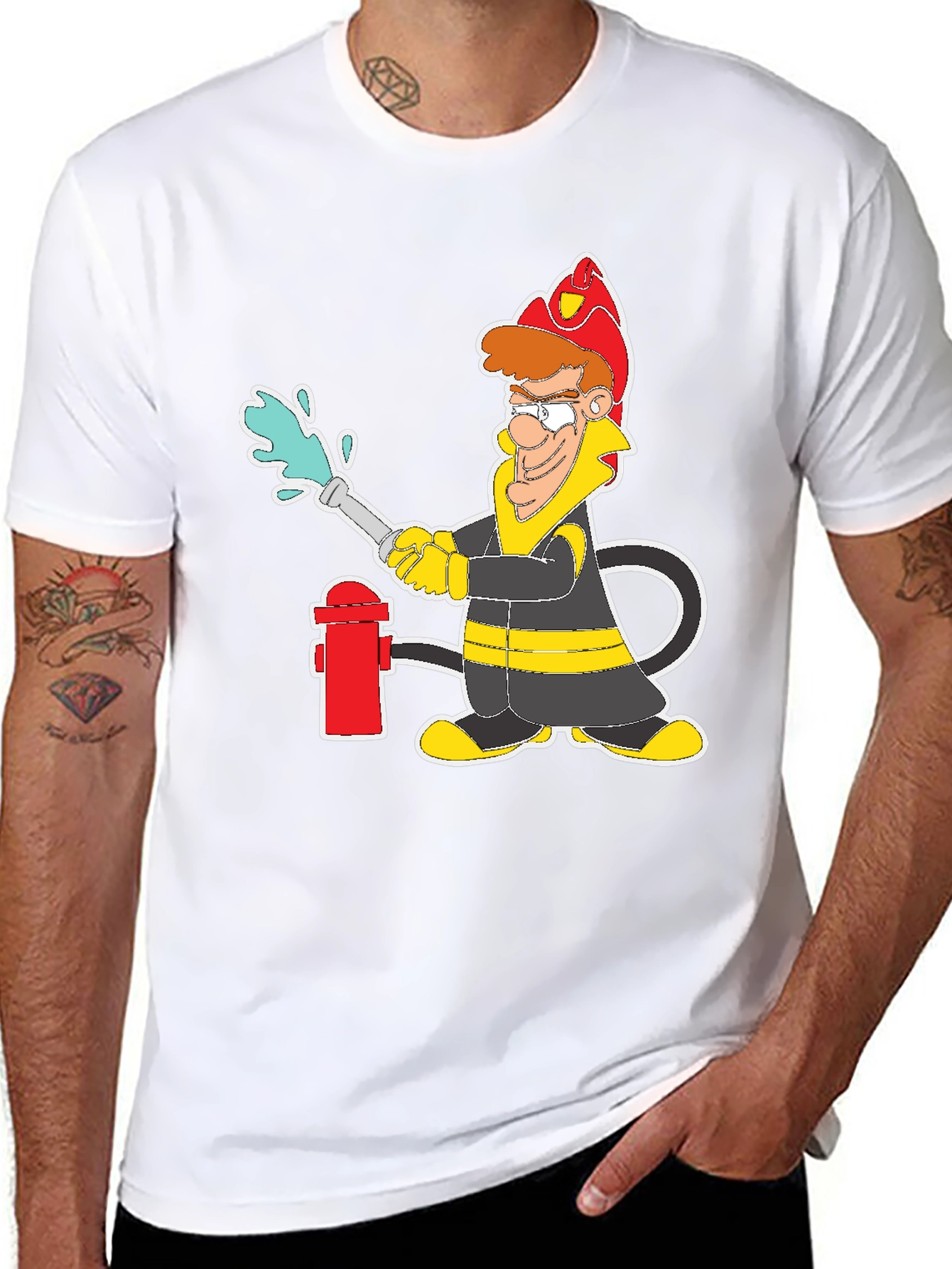 Firefighter Cartoon Graphic T-Shirt