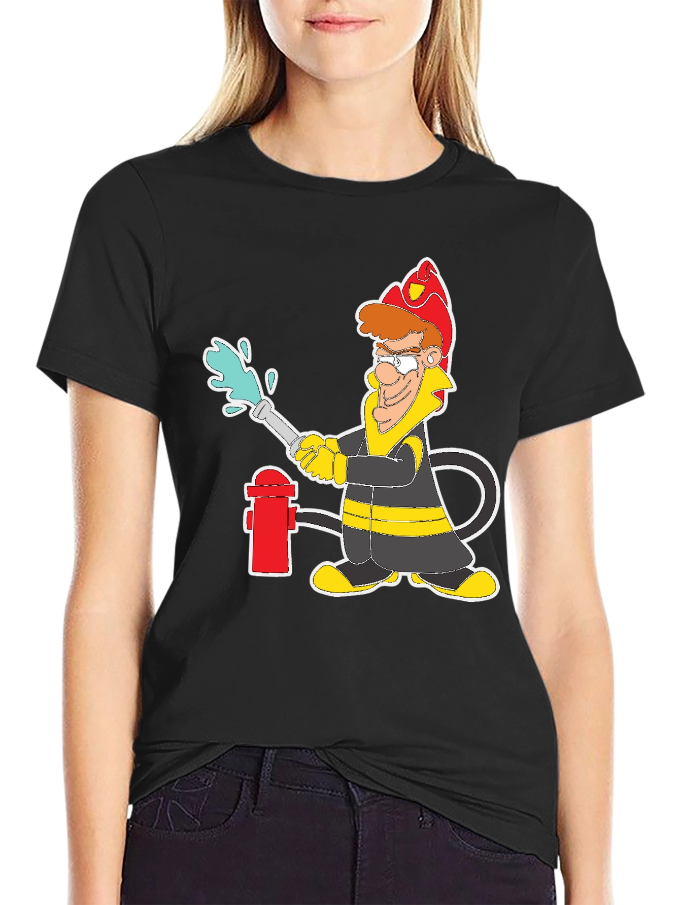 Firefighter Cartoon Graphic T-Shirt