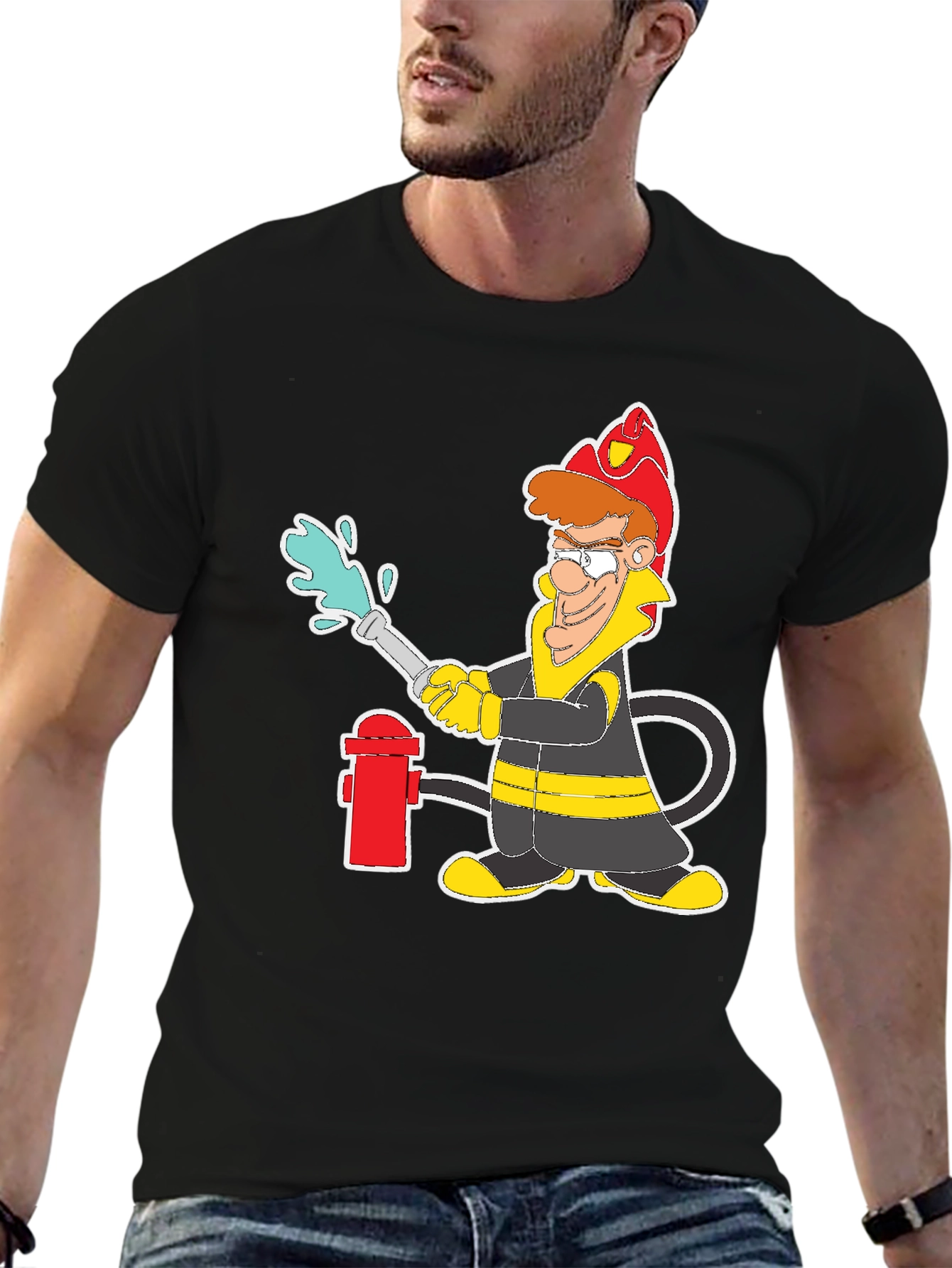 Firefighter Cartoon Graphic T-Shirt