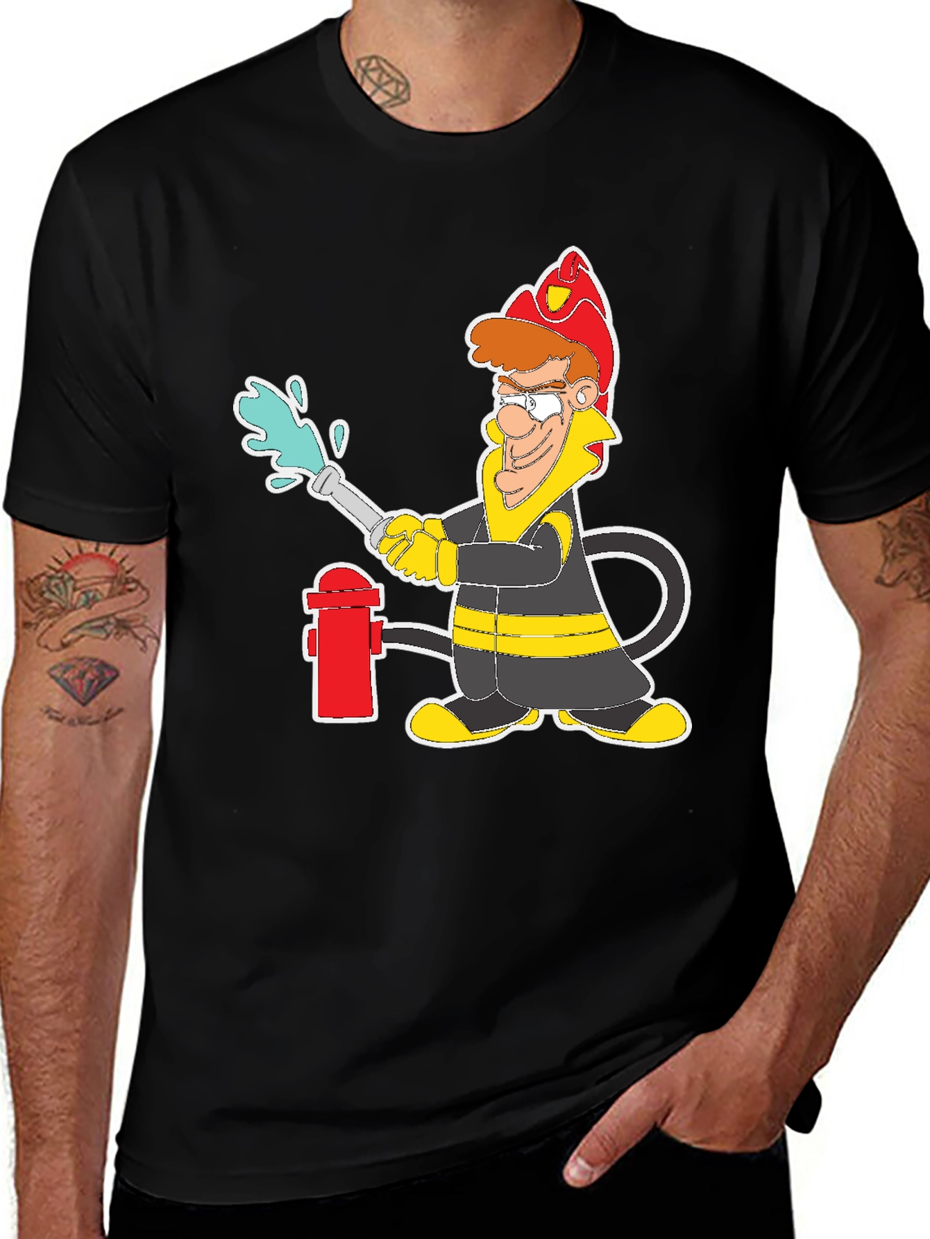 Firefighter Cartoon Graphic T-Shirt